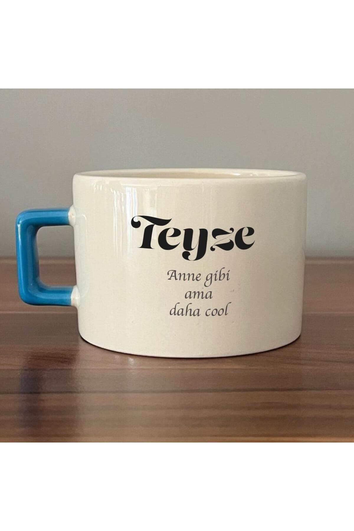 Teyze Baskılı Mavi Kulplu Kare Espresso Fincanı