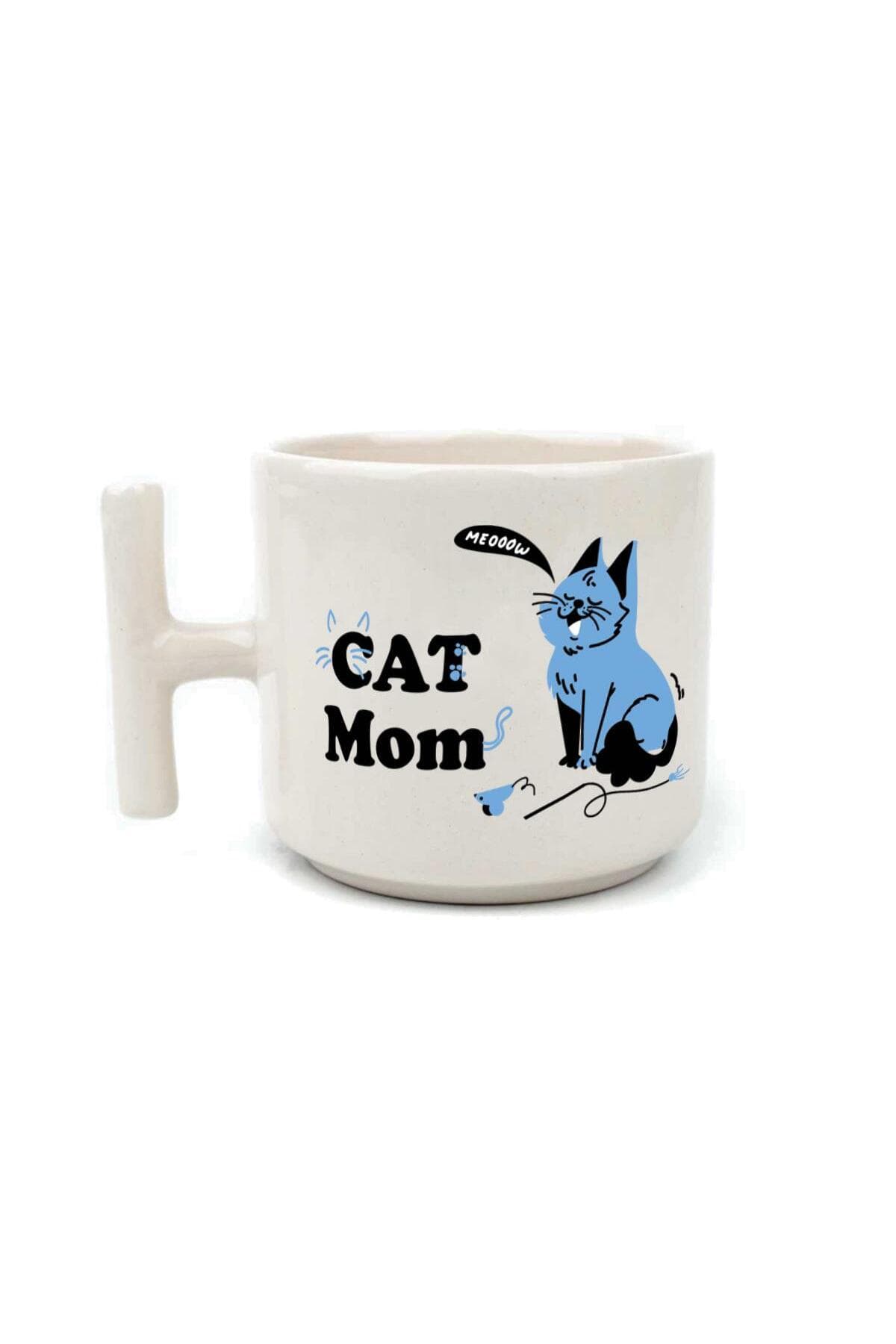 Cat Mom Baskılı Beyaz Kulplu T Kupa