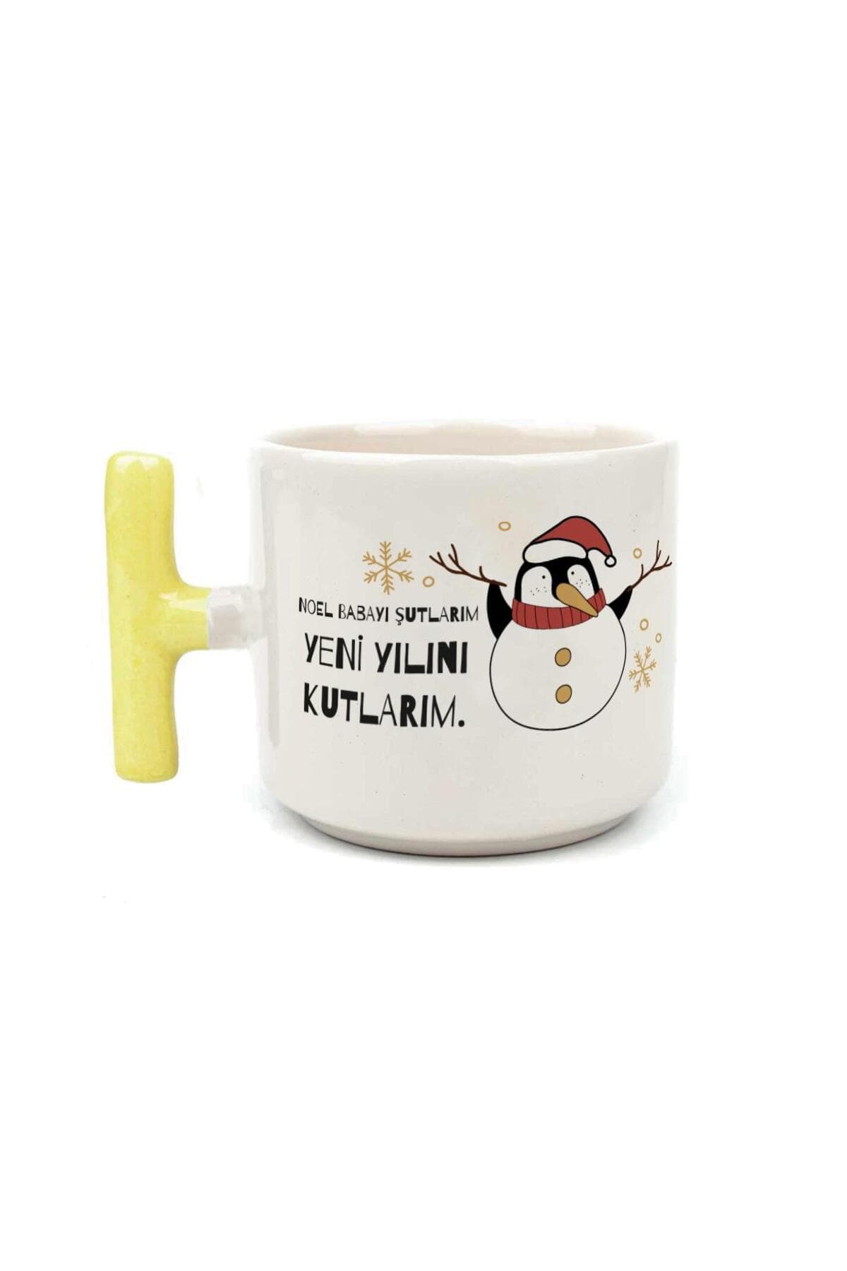 Noel Babayı Şutlarım Baskılı Sarı Kulplu T Yılbaşı Kupası