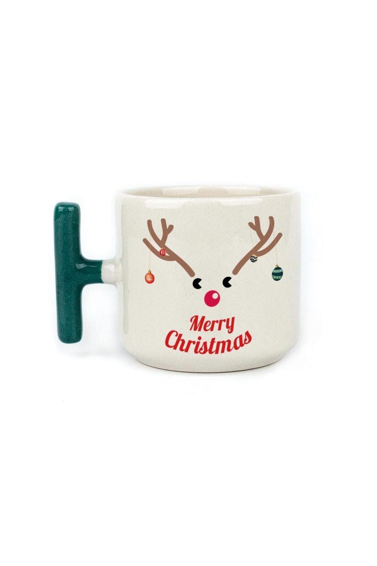 Merry Christmas Geyik Baskılı Yeşil Kulplu T Yılbaşı Kupası