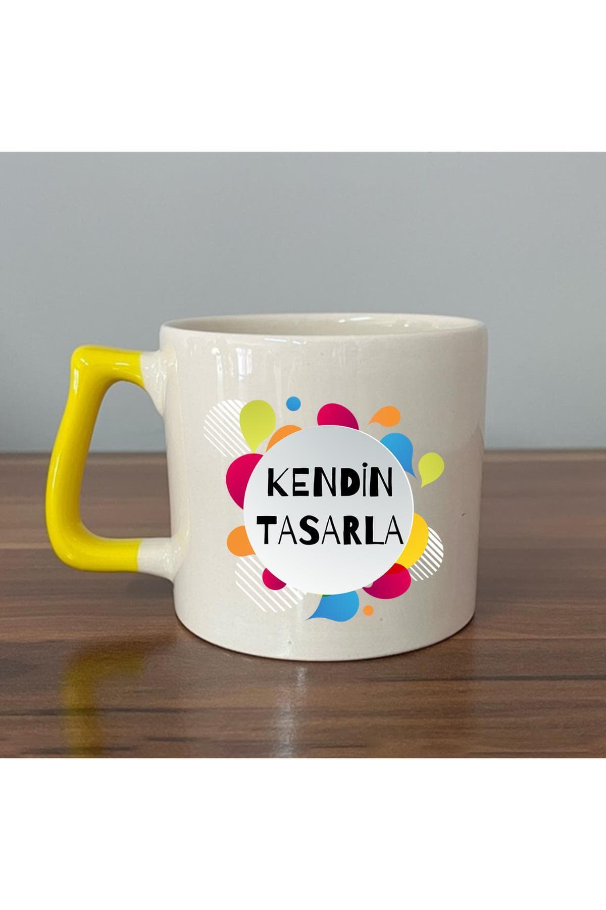 Renkli Sıçrama Desenli 'Kendin Tasarla' Sarı Kulplu Prime Kupa