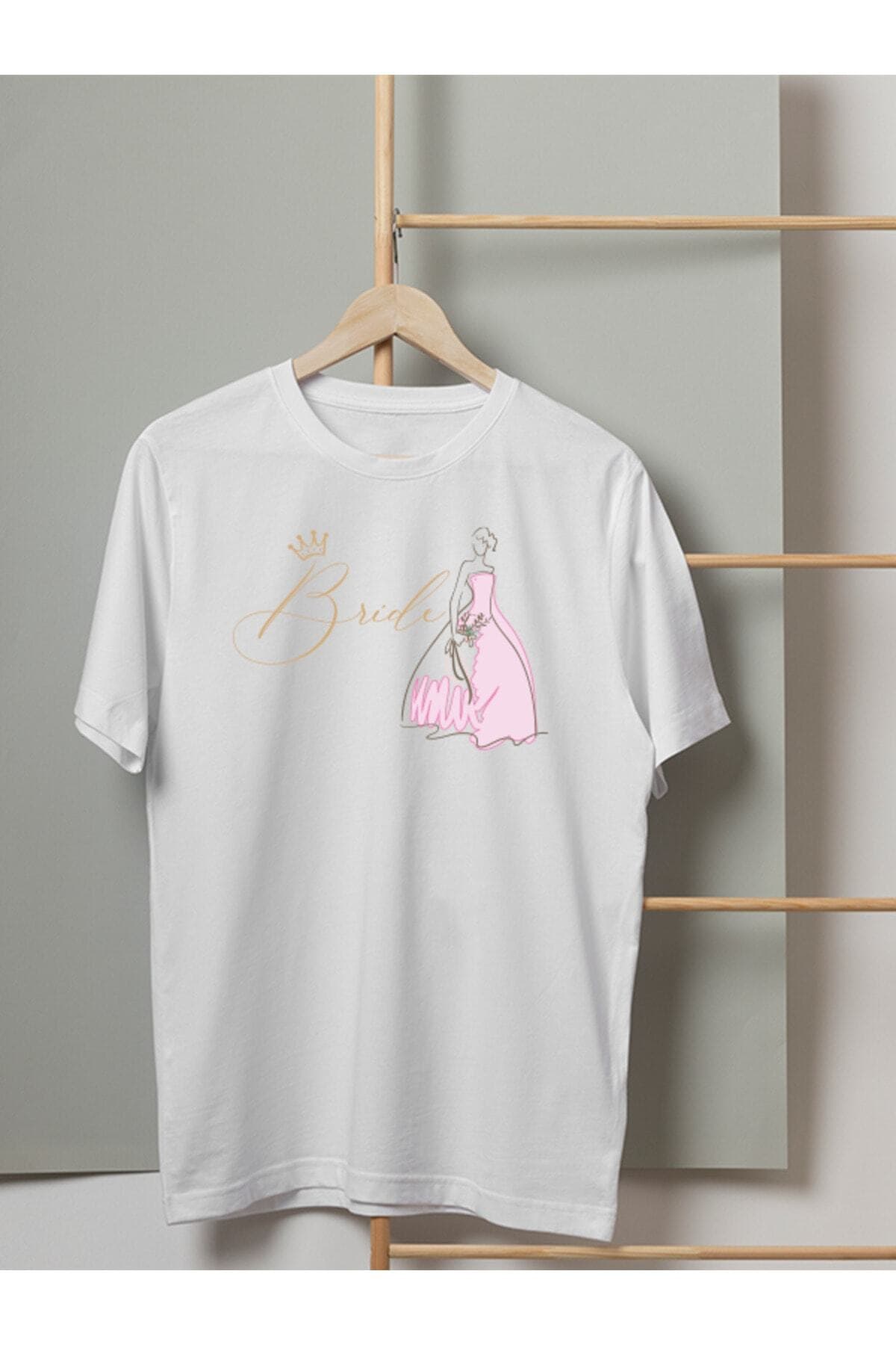 Bride Pembe Gelin Baskılı Tasarım Tshirt - XXL