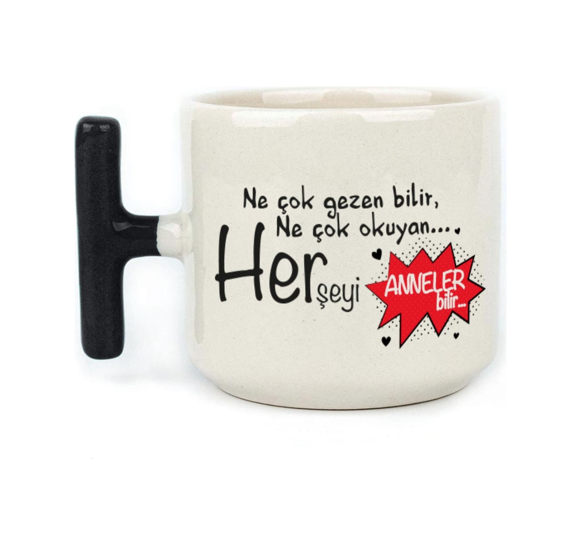 Ne Çok Gezen Bilir Ne Çok Okuyan Baskılı Siyah Kulplu T Kupa