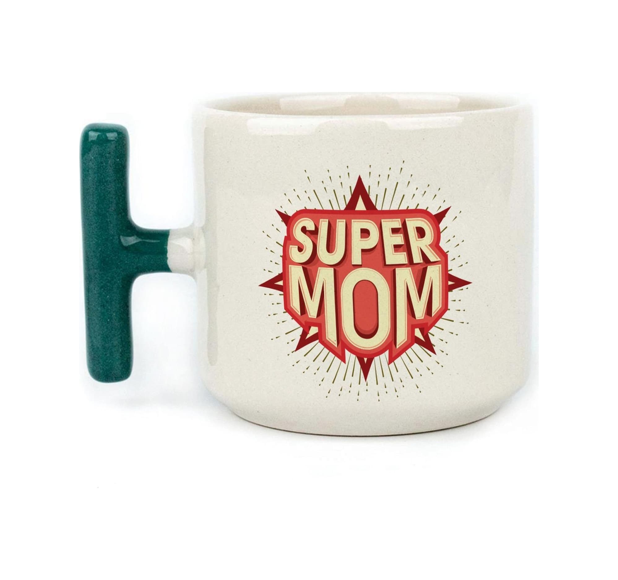 Süper Mom Kırmızı Baskılı Yeşil Kulplu T Kupa