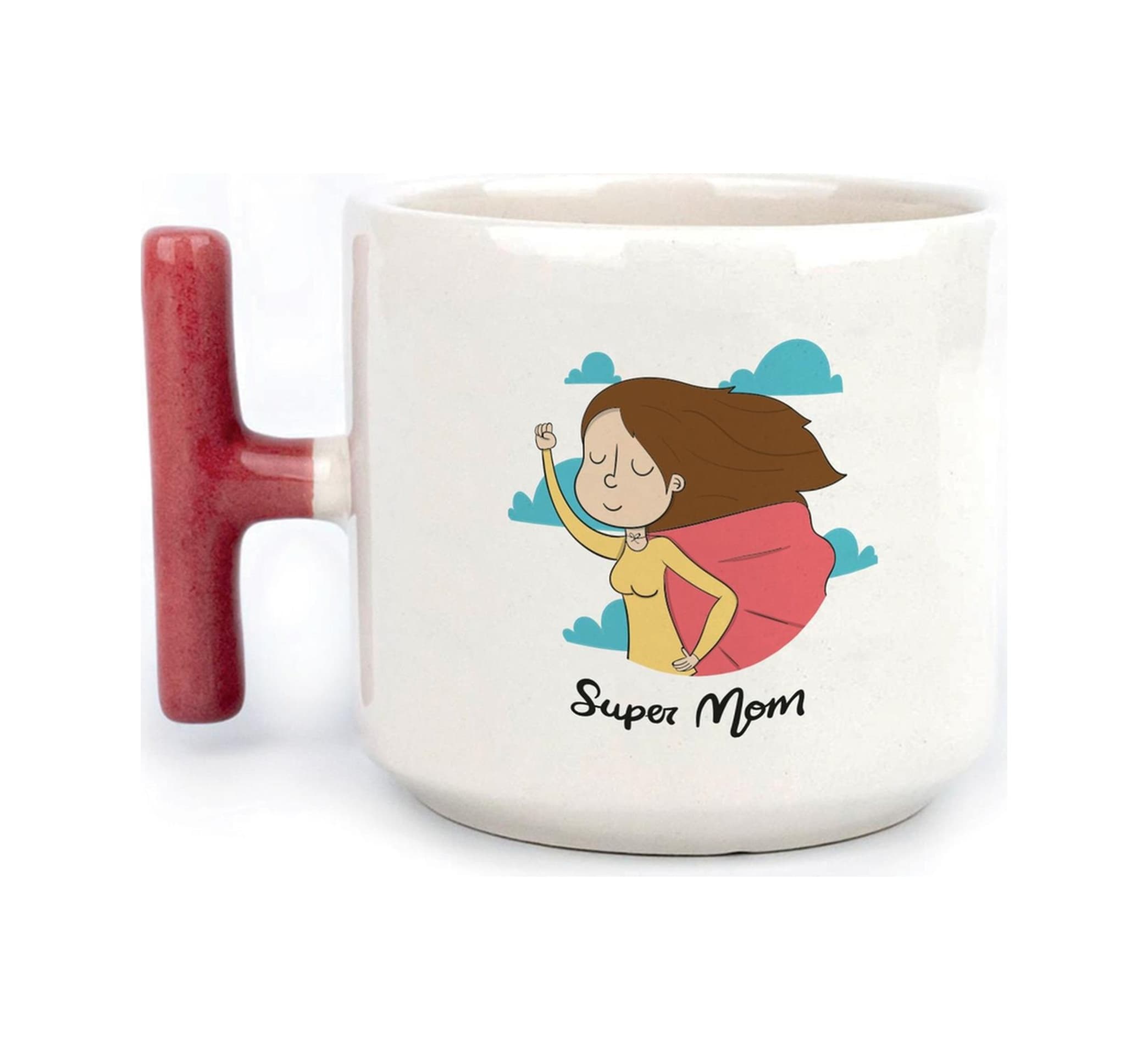 Süper Mom Pelerin Baskılı Kırmızı Kulplu T Kupa