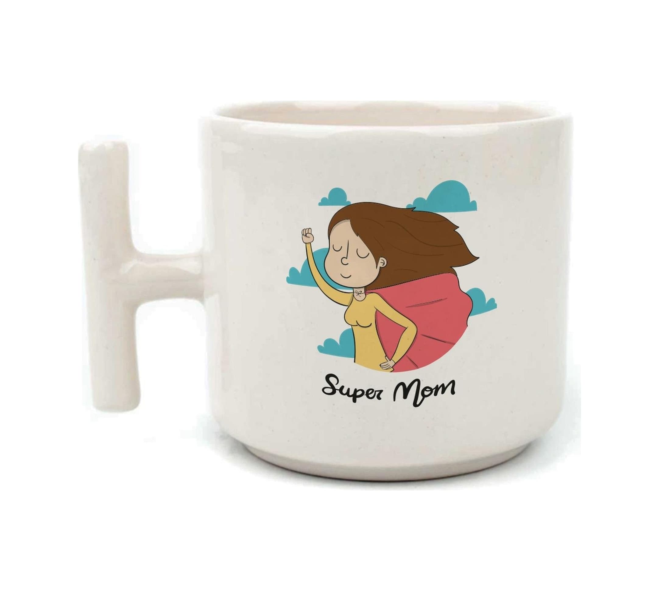 Süper Mom Pelerin Baskılı Beyaz Kulplu T Kupa