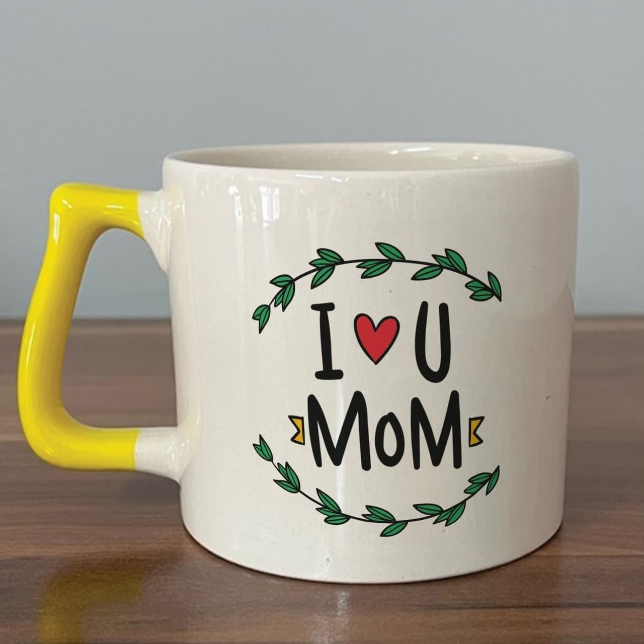 I Love You Mom Baskılı Sarı Kulplu Prime Kupa