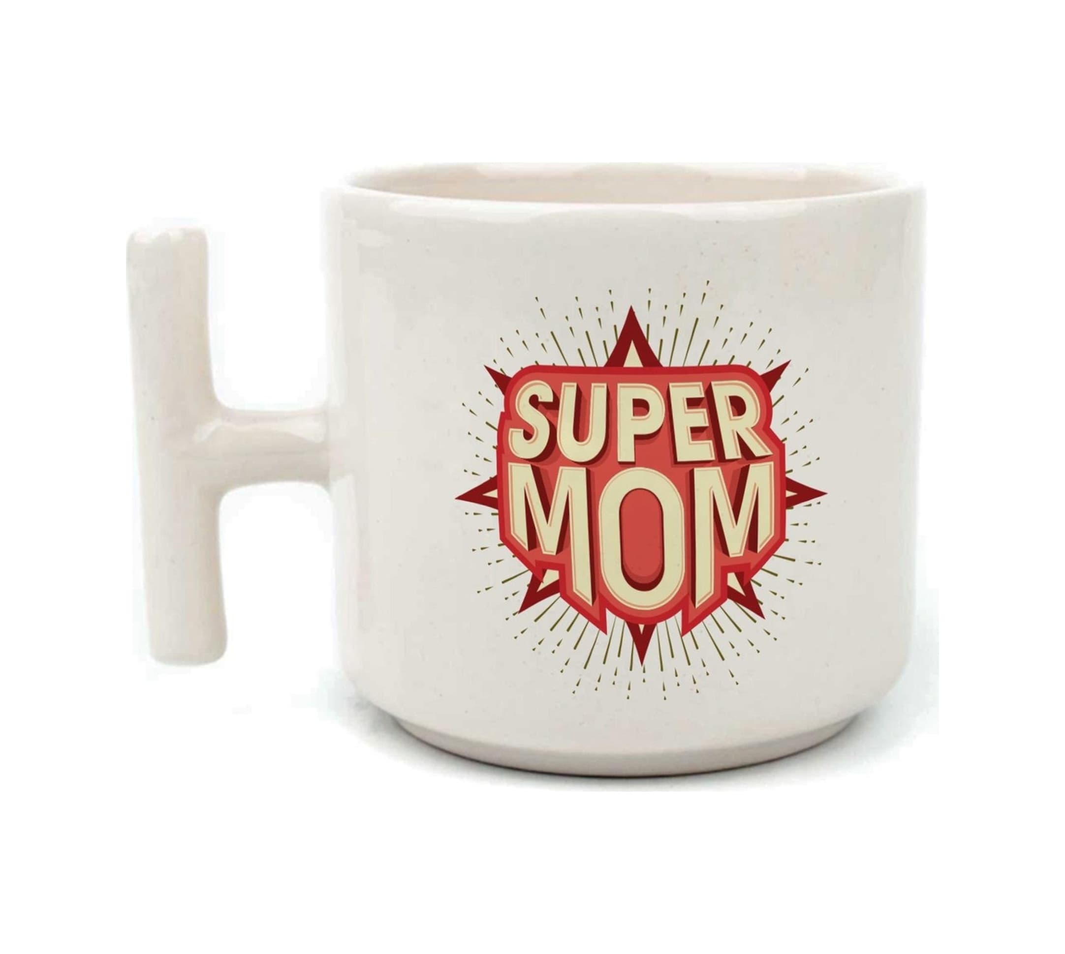 Süper Mom Kırmızı Baskılı Beyaz Kulplu T Kupa