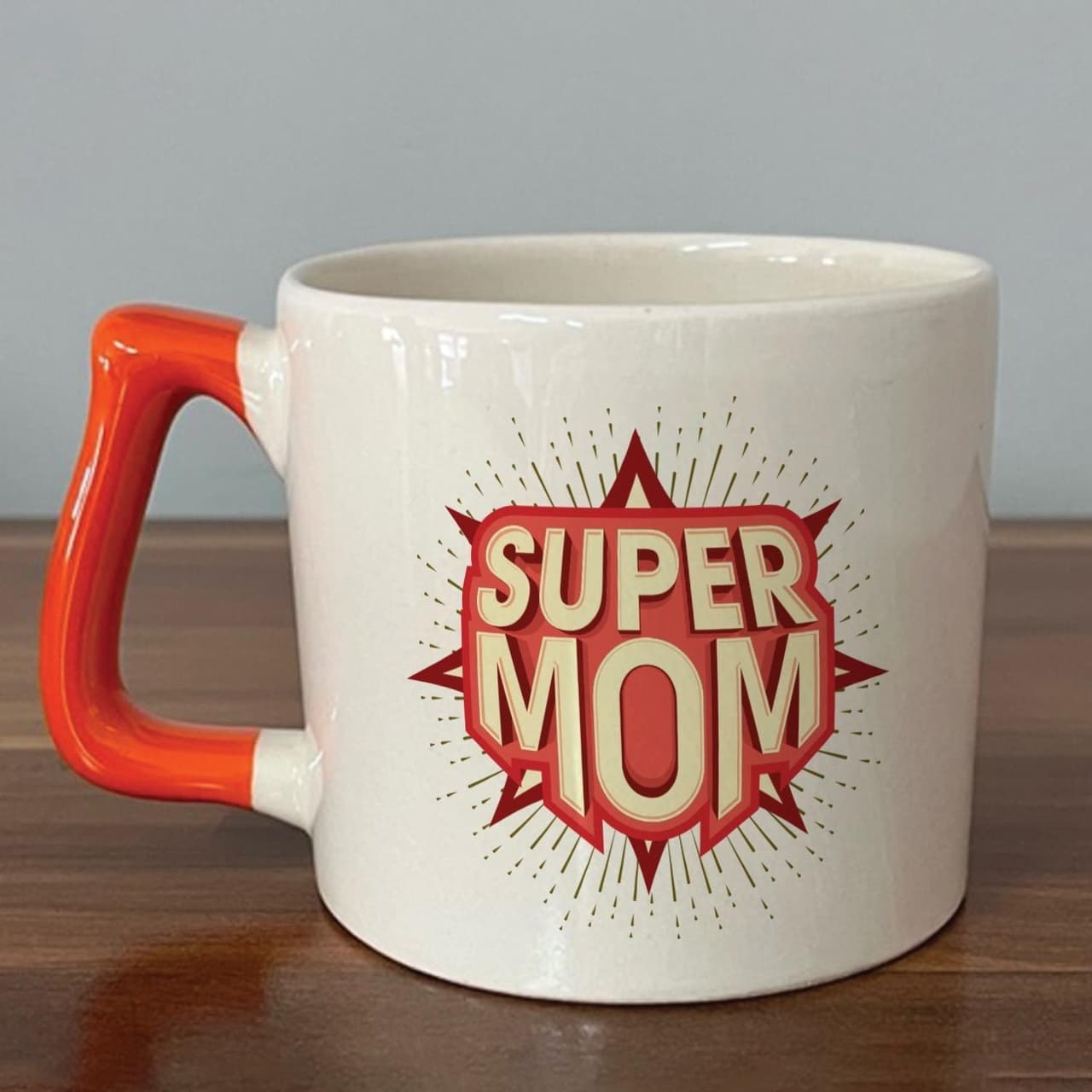 Süper Mom Kırmızı Baskılı Turuncu Kulplu Prime Kupa