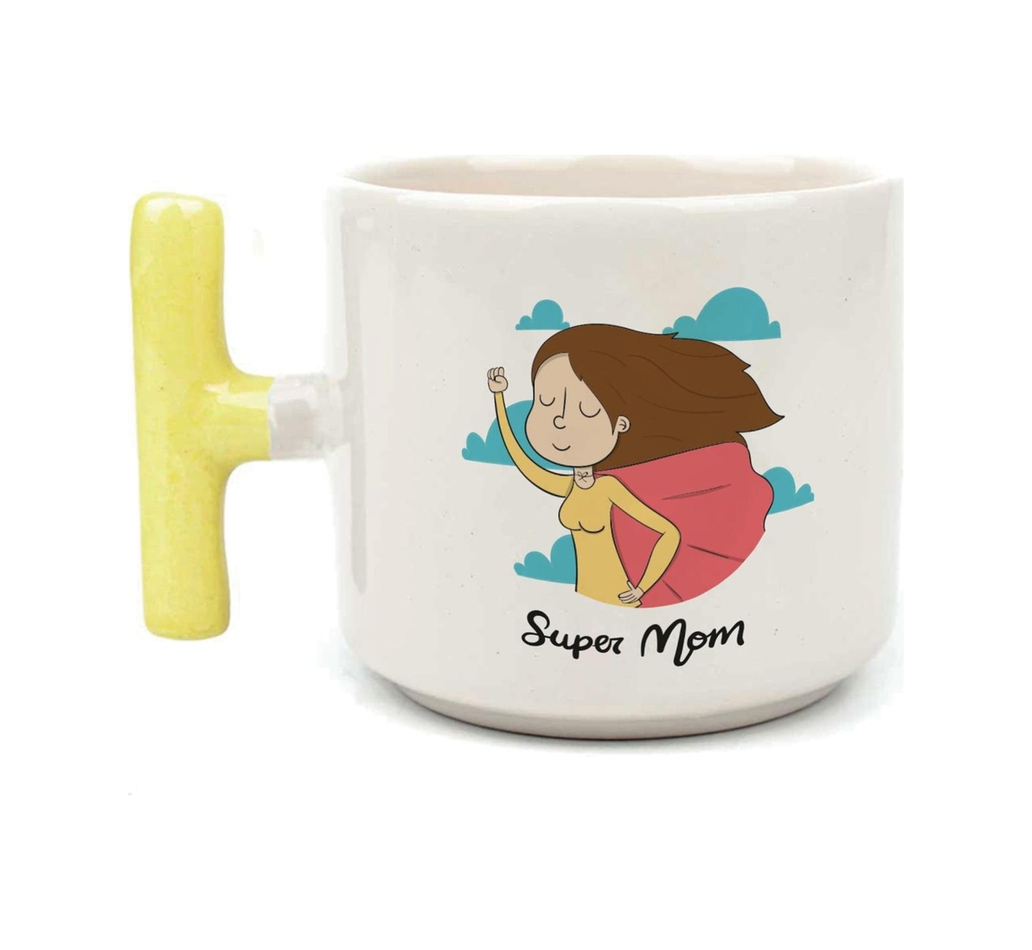 Süper Mom Pelerin Baskılı Sarı Kulplu T Kupa