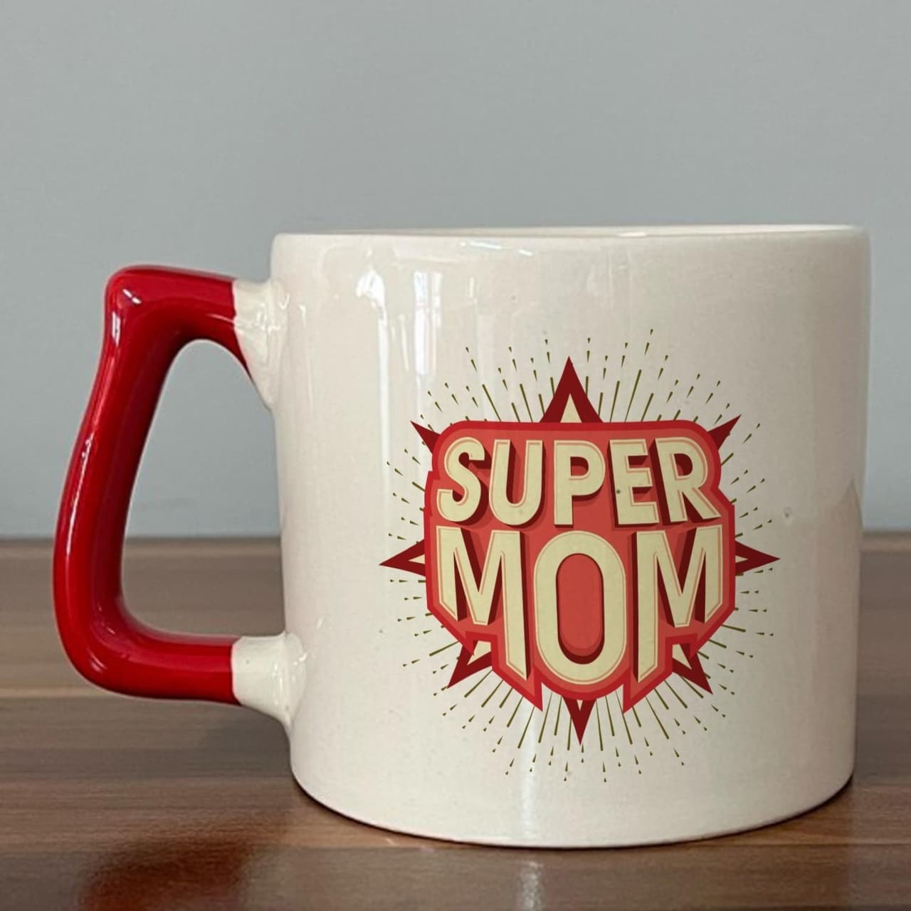 Süper Mom Kırmızı Baskılı Kırmızı Kulplu Prime Kupa