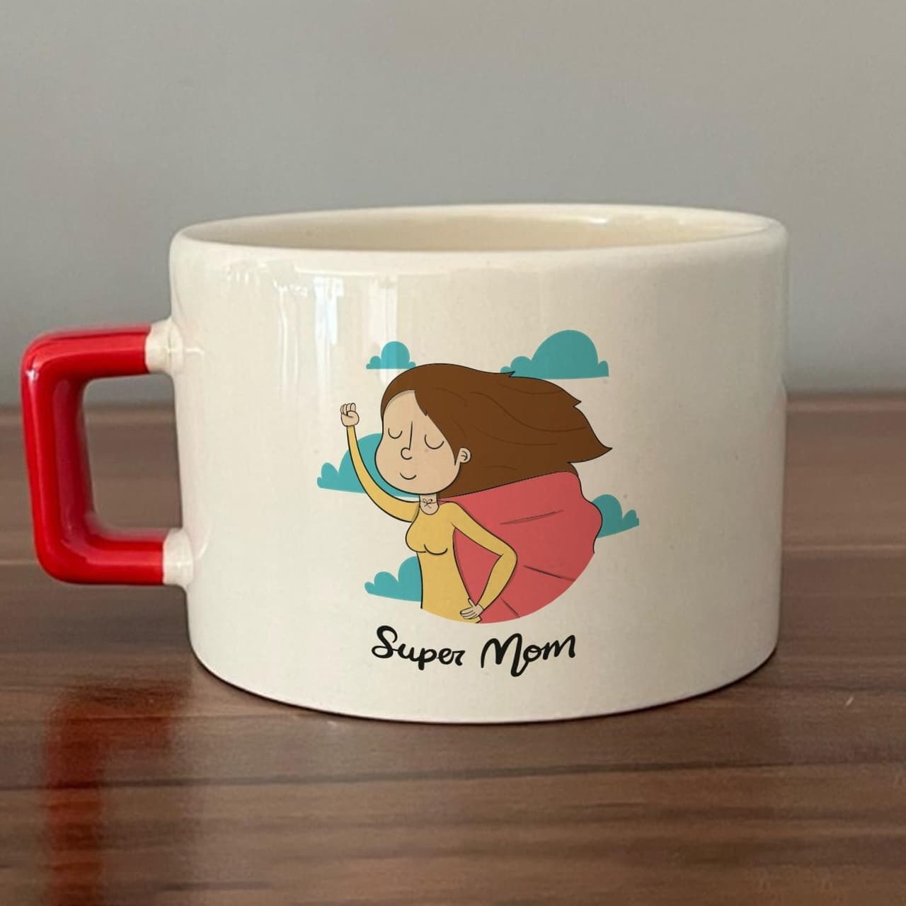 Süper Mom Pelerin Baskılı Kırmızı Kulplu Kare Espresso Fincanı