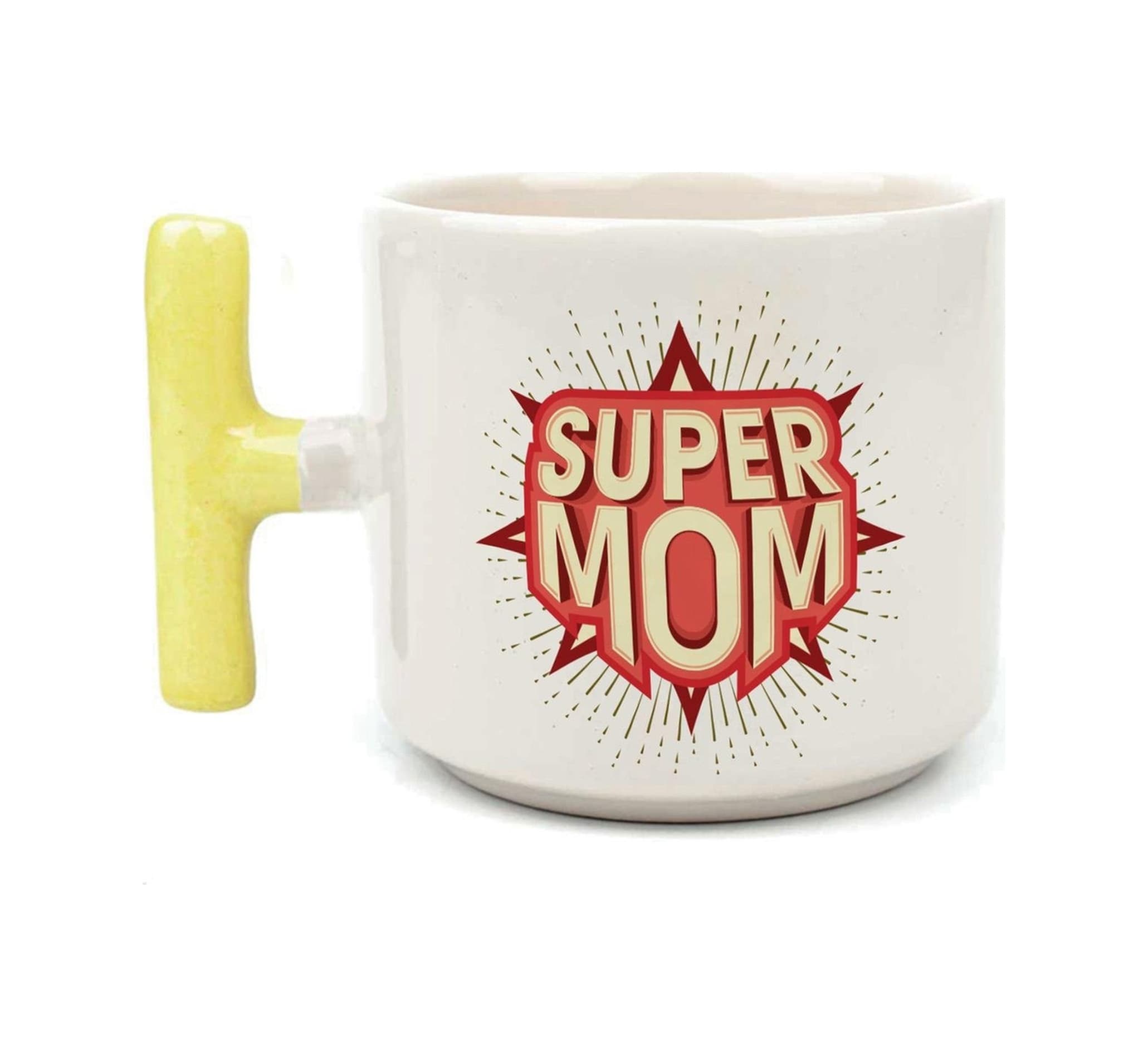 Süper Mom Kırmızı Baskılı Sarı Kulplu T Kupa