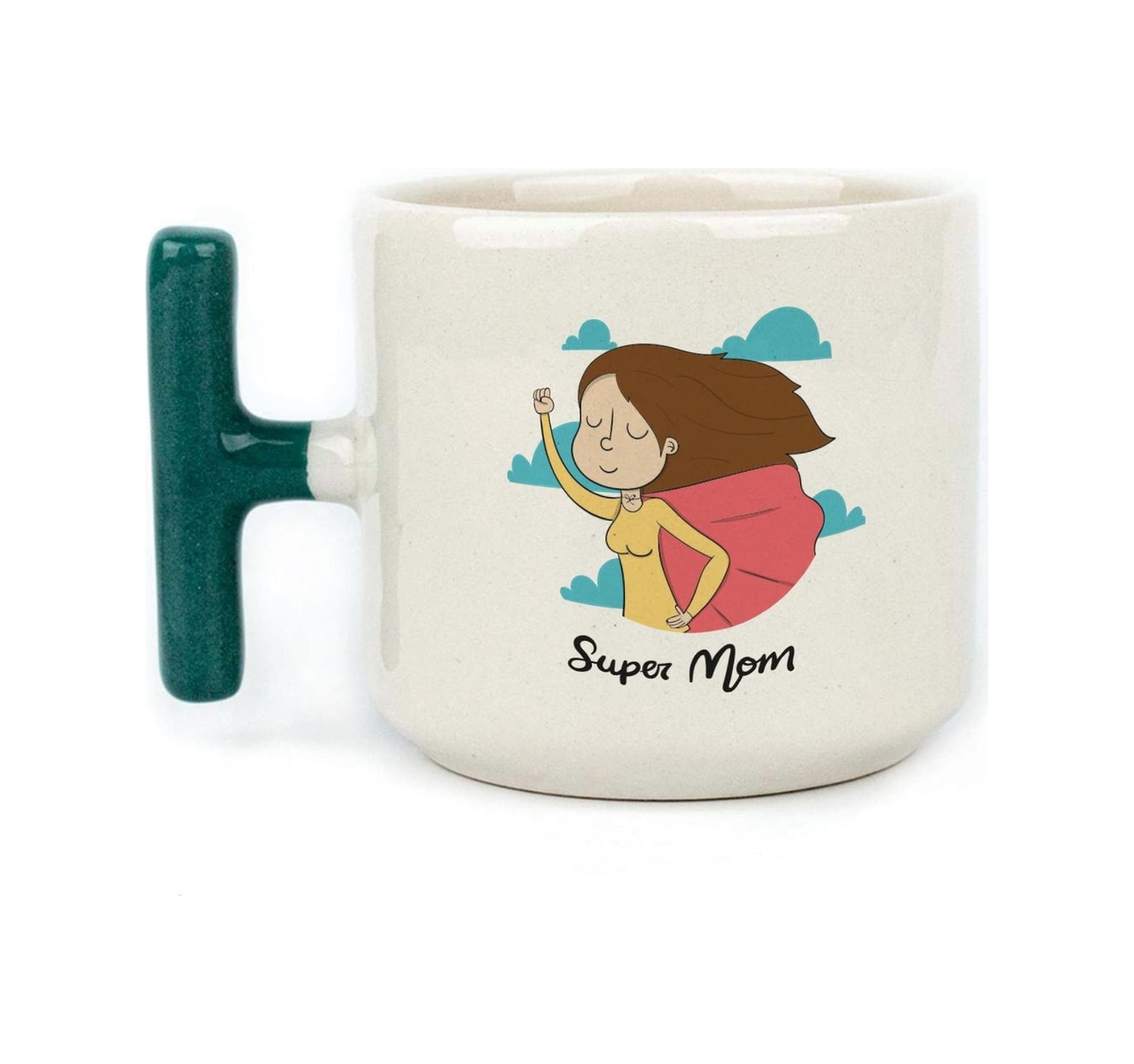 Süper Mom Pelerin Baskılı Yeşil Kulplu T Kupa