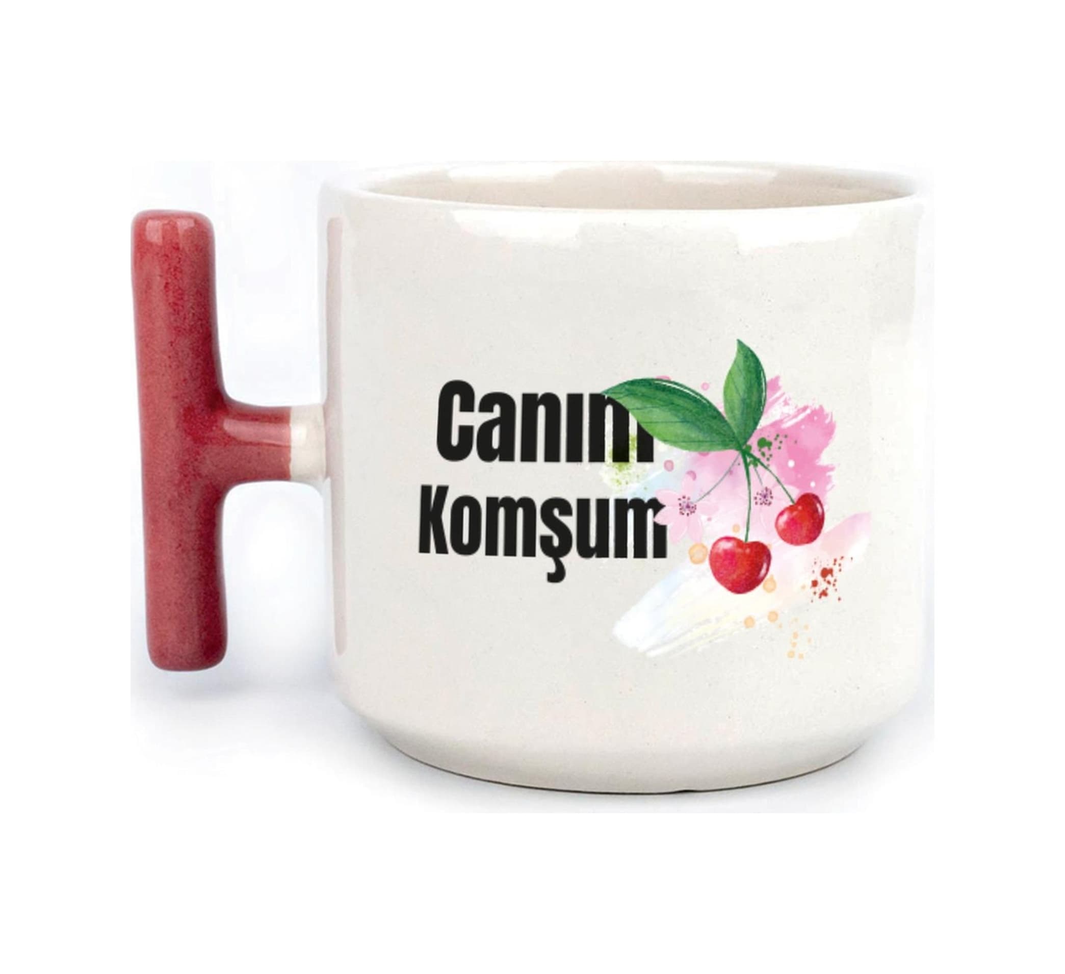 Canım Komşum Baskılı Kırmızı Kulplu T Kupa