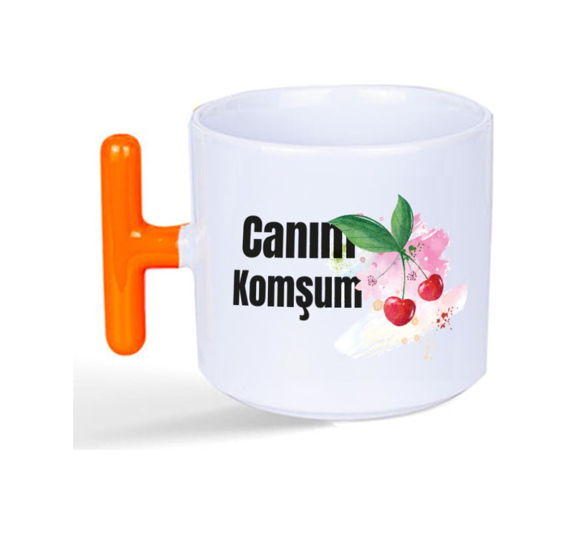 Canım Komşum Baskılı Turuncu Kulplu T Kupa