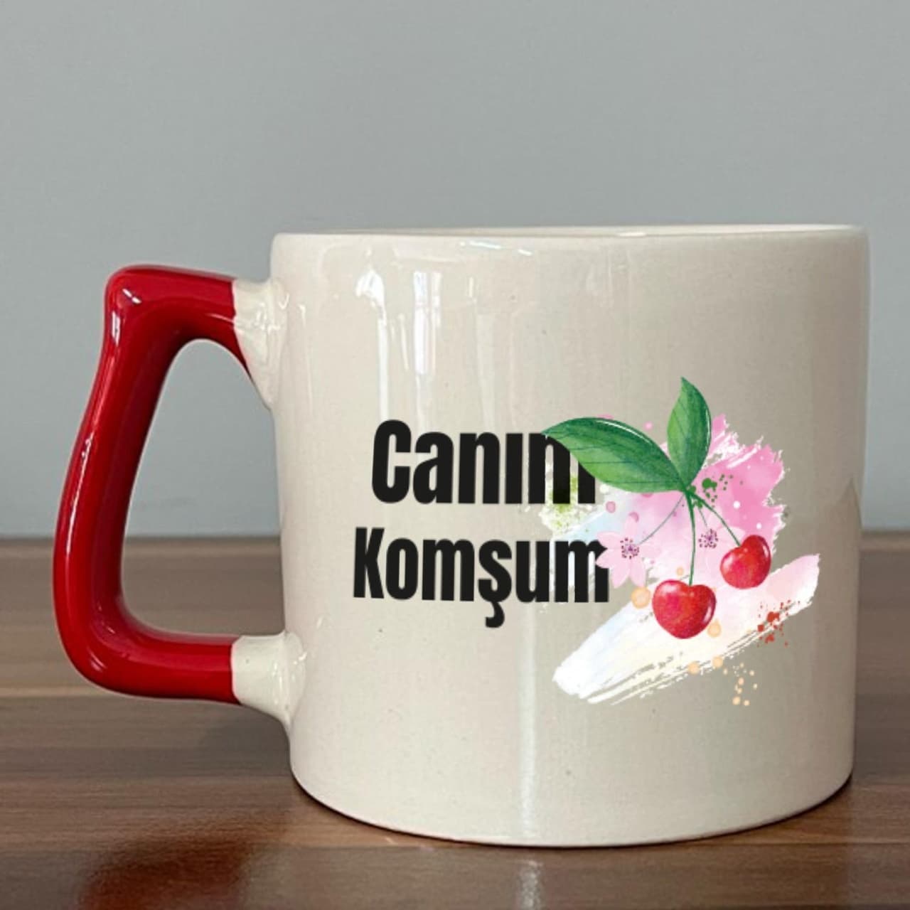 Canım Komşum Baskılı Kırmızı Kulplu Prime Kupa