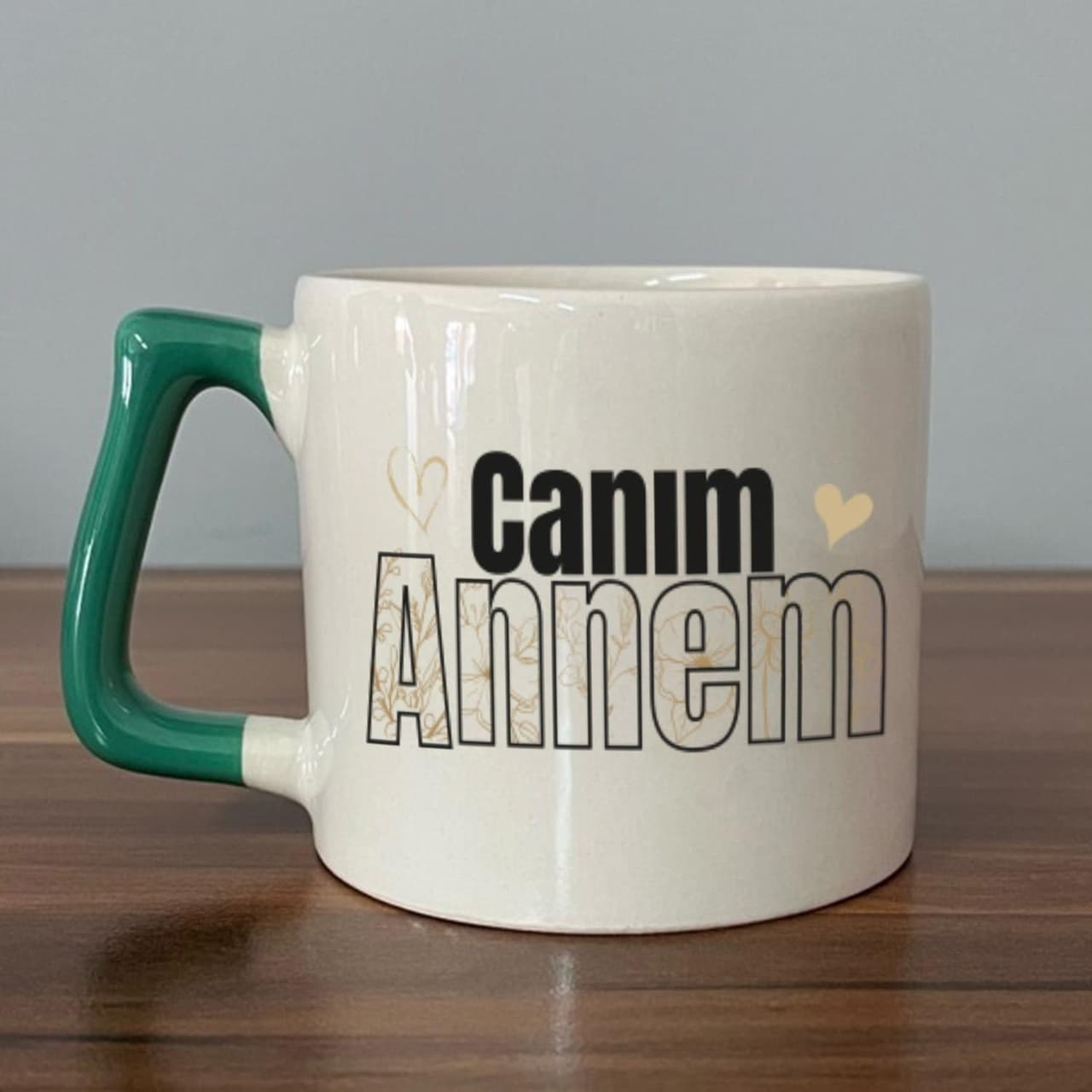 Canım Annem Baskılı Yeşil Kulplu Prime Kupa