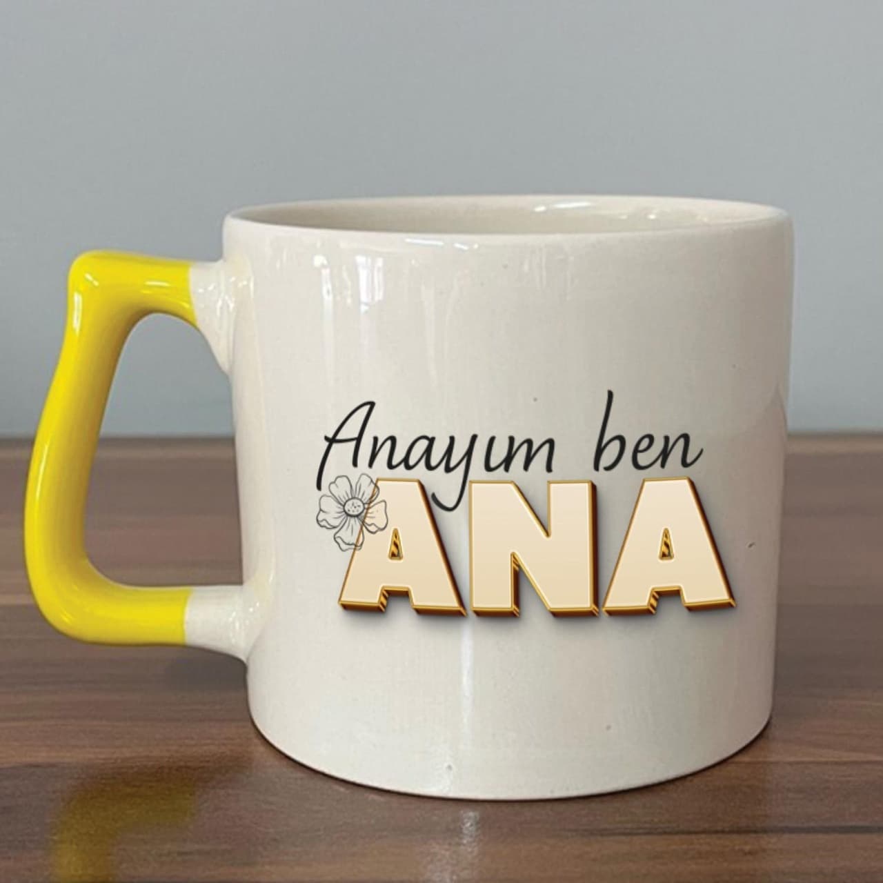 Anayım Ben Ana Baskılı Sarı Kulplu Prime Kupa