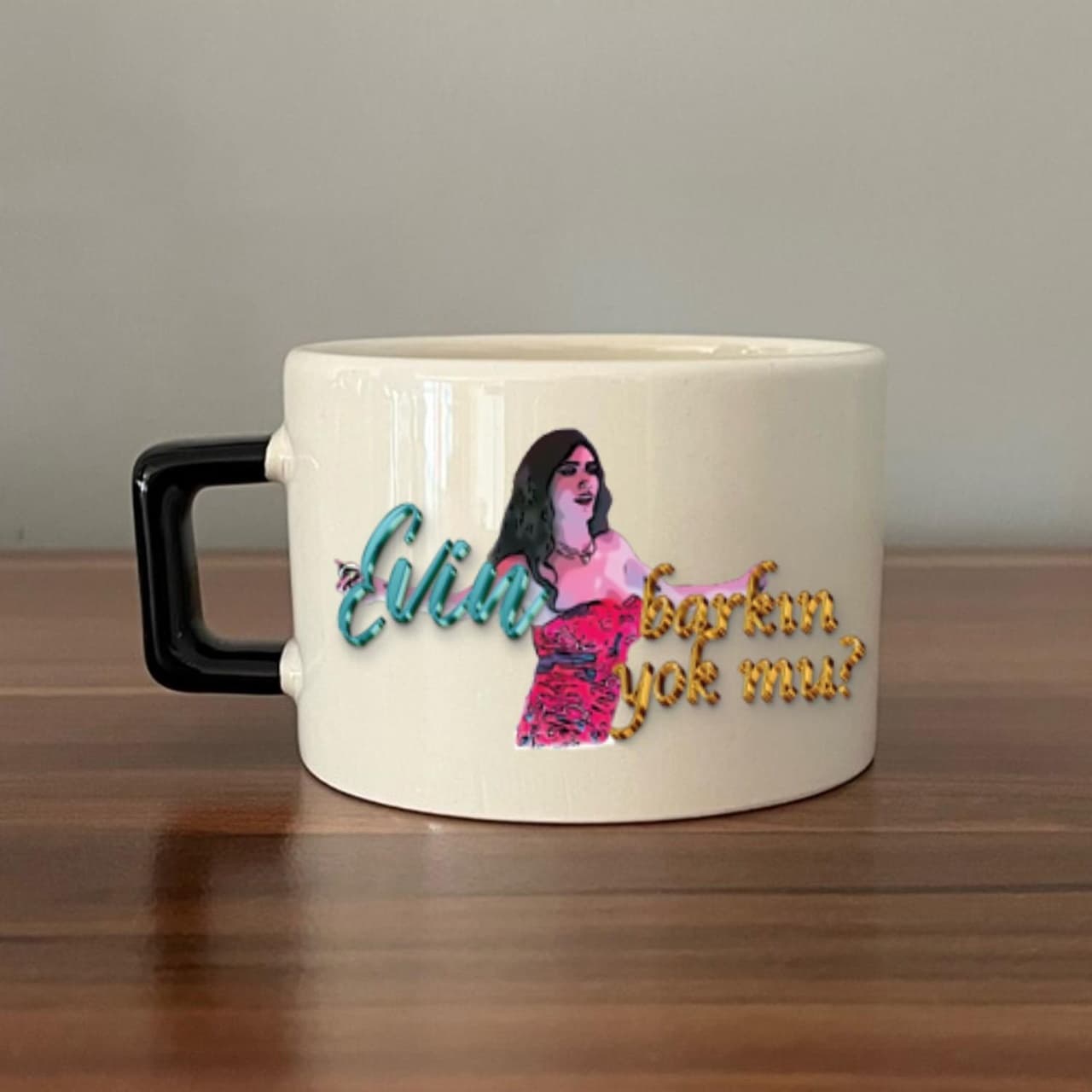 Evin Barkın Yok Mu Baskılı Siyah Kulplu Kare Espresso Fincanı