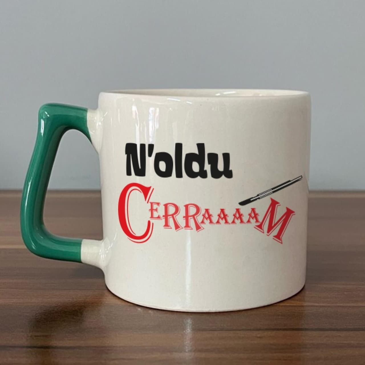 Noldu Cerraaaam Baskılı Yeşil Kulplu Prime Kupa