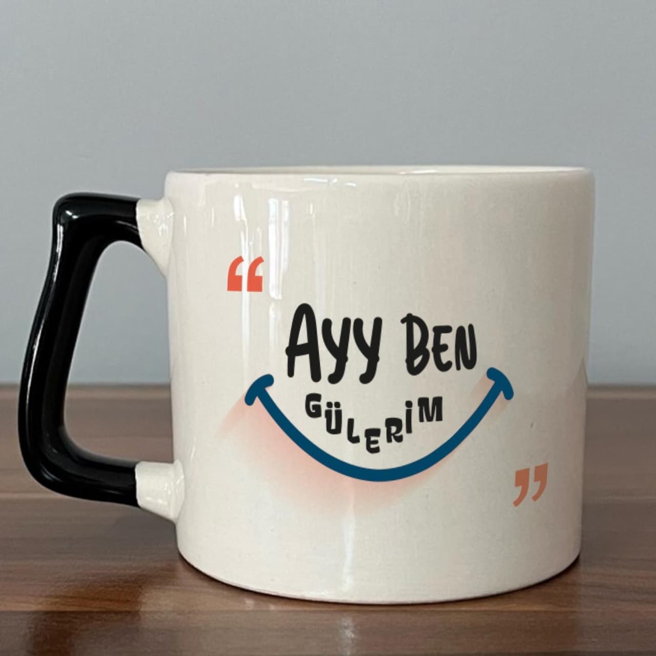 Ayy Benim Gülerim Baskılı Siyah Kulplu Prime Kupa