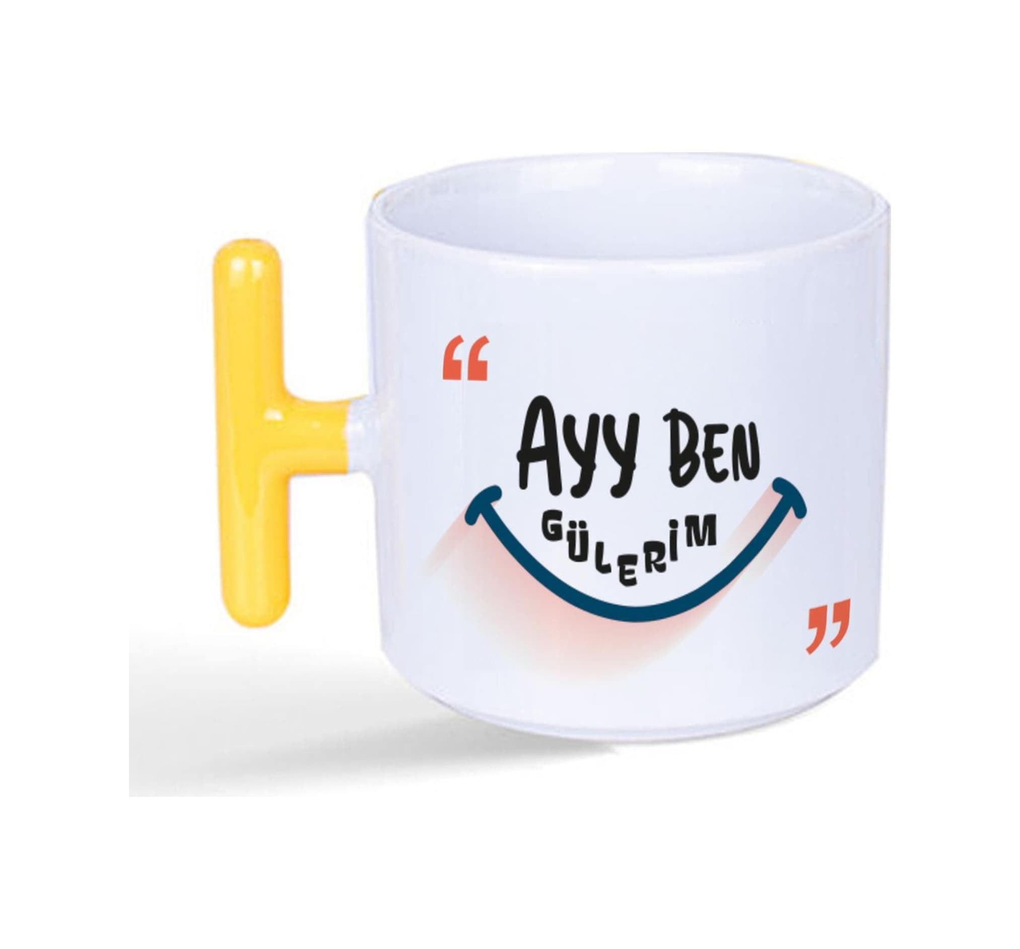Ayy Benim Gülerim Baskılı Sarı Kulplu T Kupa