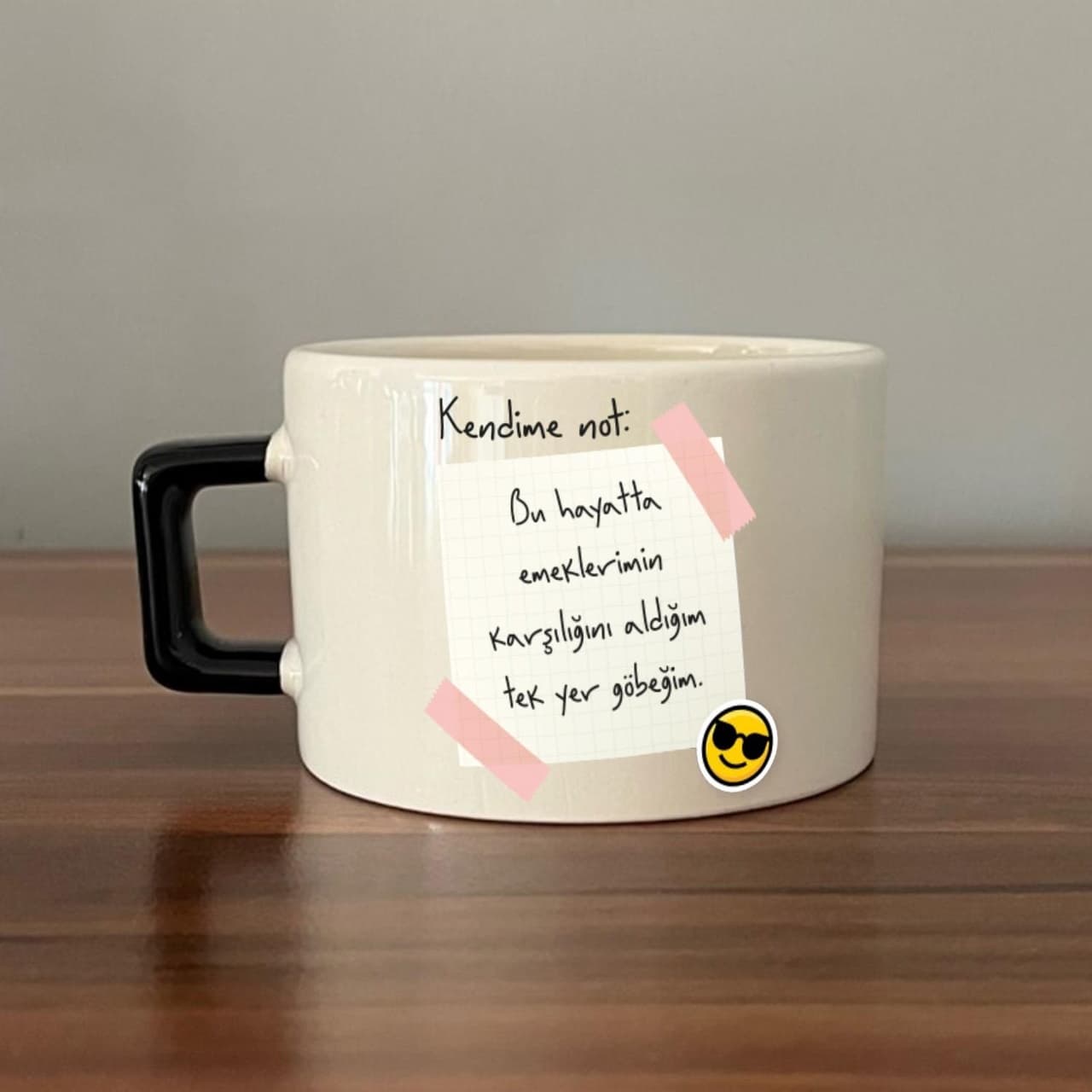 Kendime Not: Bu Hayatta Emeklerimin Karşılığını Baskılı Siyah Kulplu Kare Espresso Fincanı