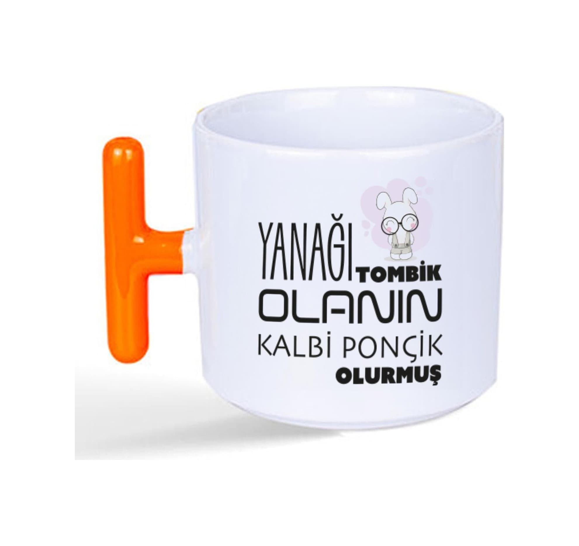 Yanağı Tombik Olanın Baskılı Turuncu Kulplu T Kupa