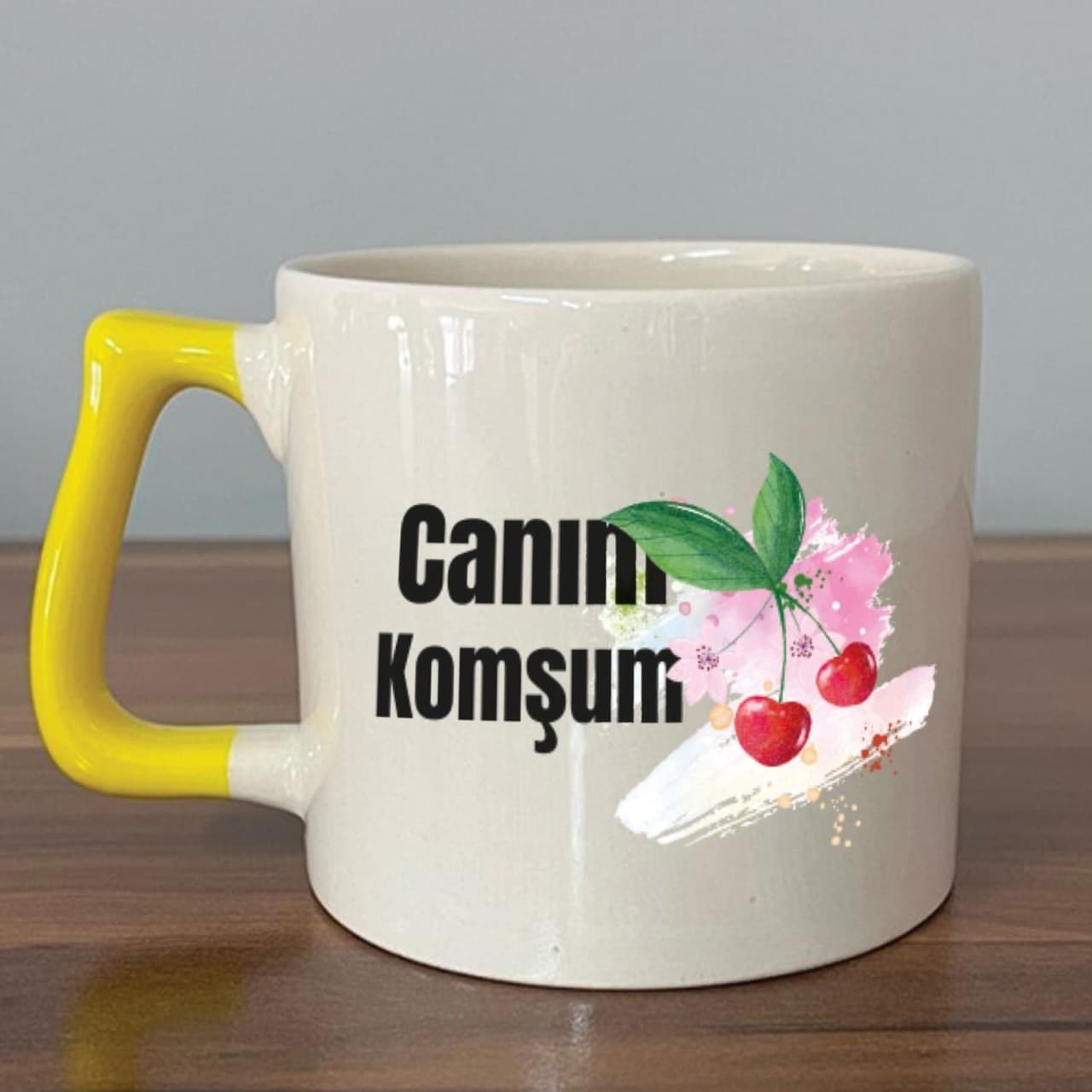 Canım Komşum Baskılı Sarı Kulplu Prime Kupa