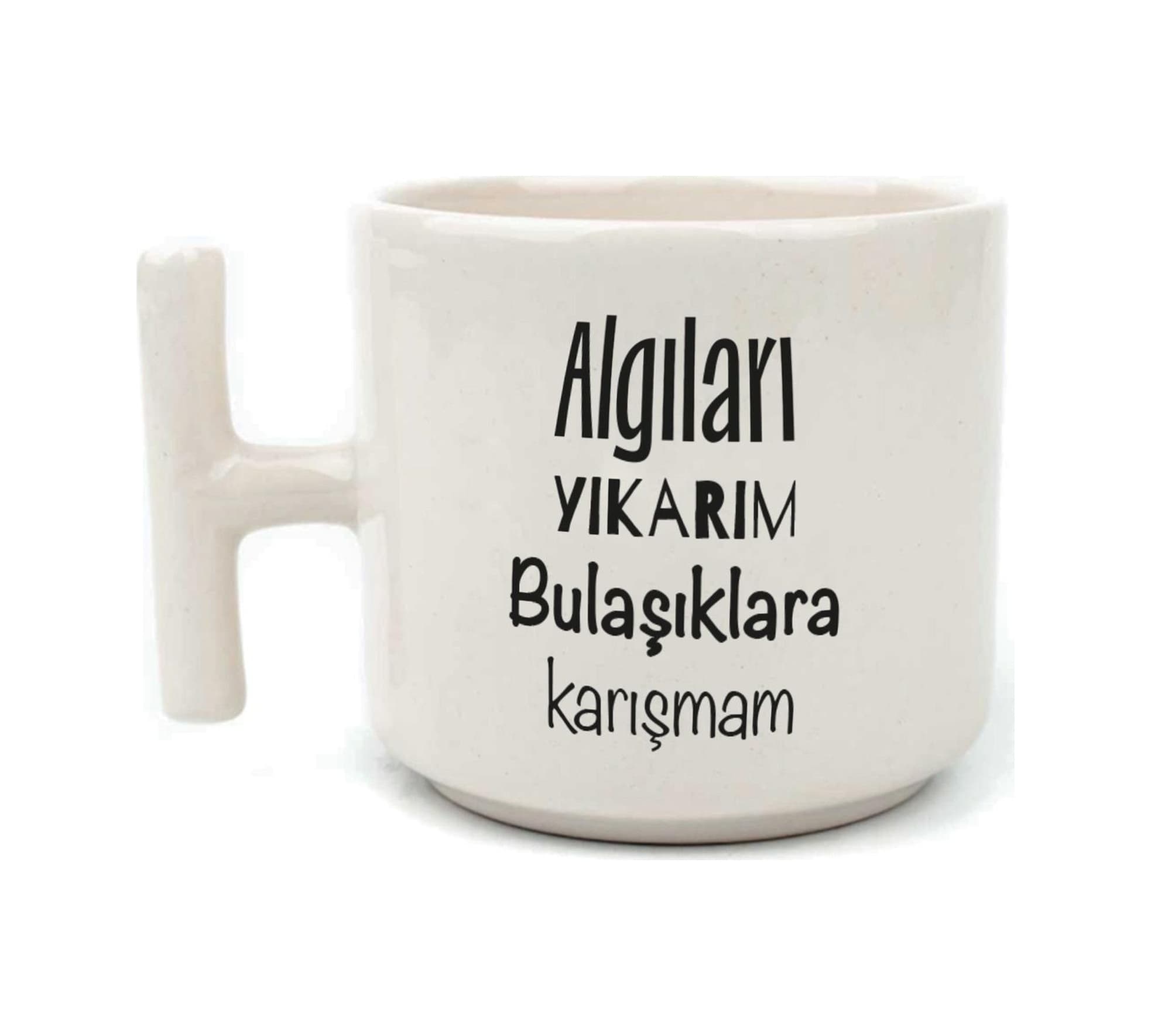 Mor Mürekkep Algıları Yıkarım Bulaşıklara Karışmam Baskılı Beyaz Kulplu T Kupa