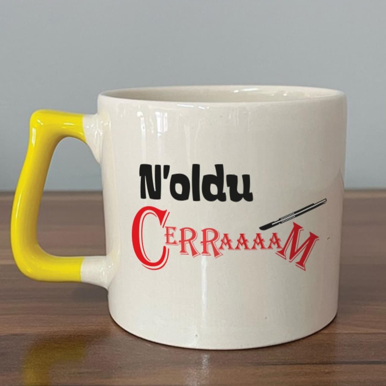 Noldu Cerraaaam Baskılı Sarı Kulplu Prime Kupa