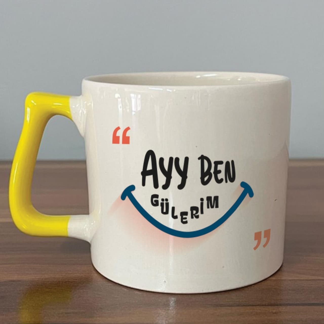 Ayy Benim Gülerim Baskılı Sarı Kulplu Prime Kupa