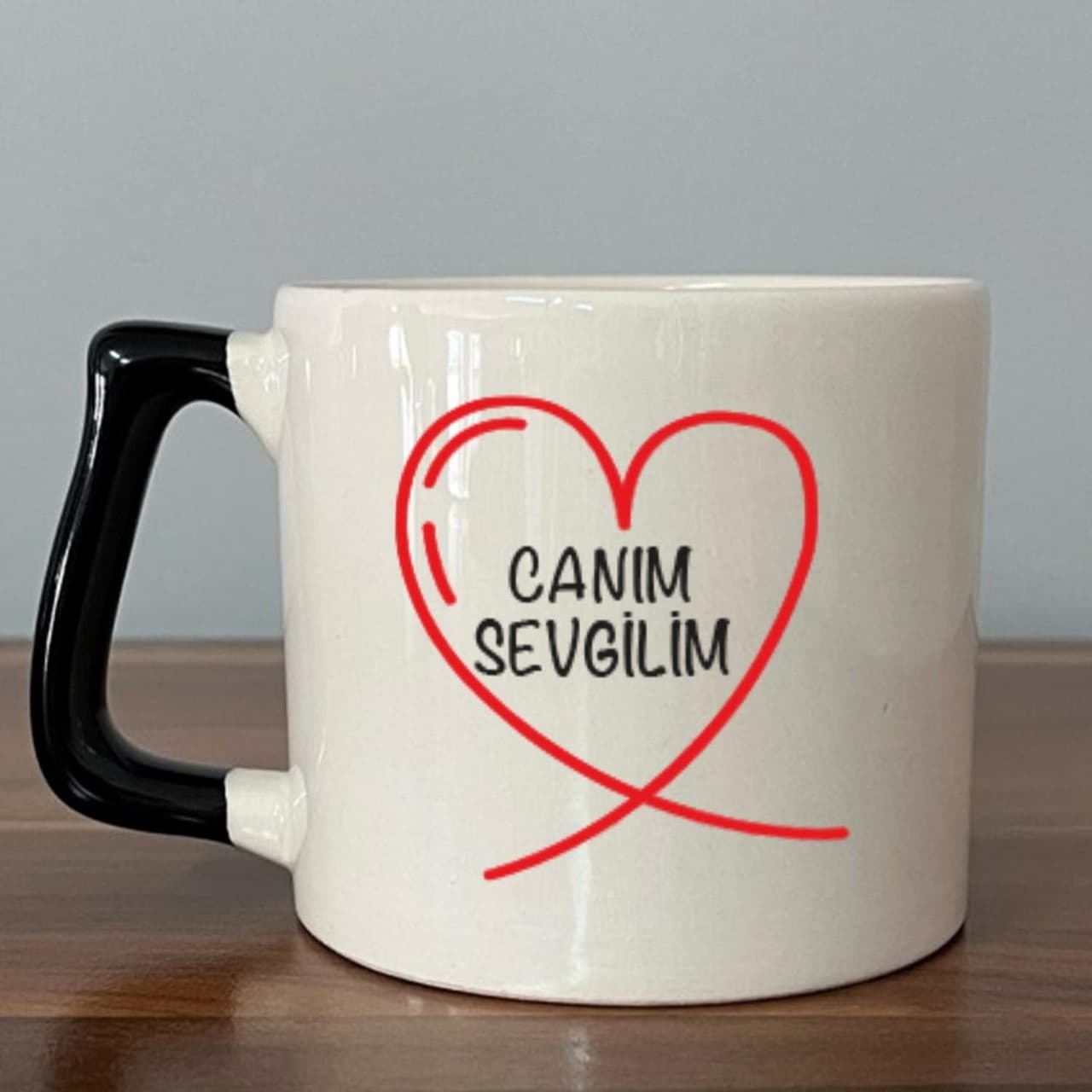Canım Sevgilim Baskılı Siyah Kulplu Prime Kupa