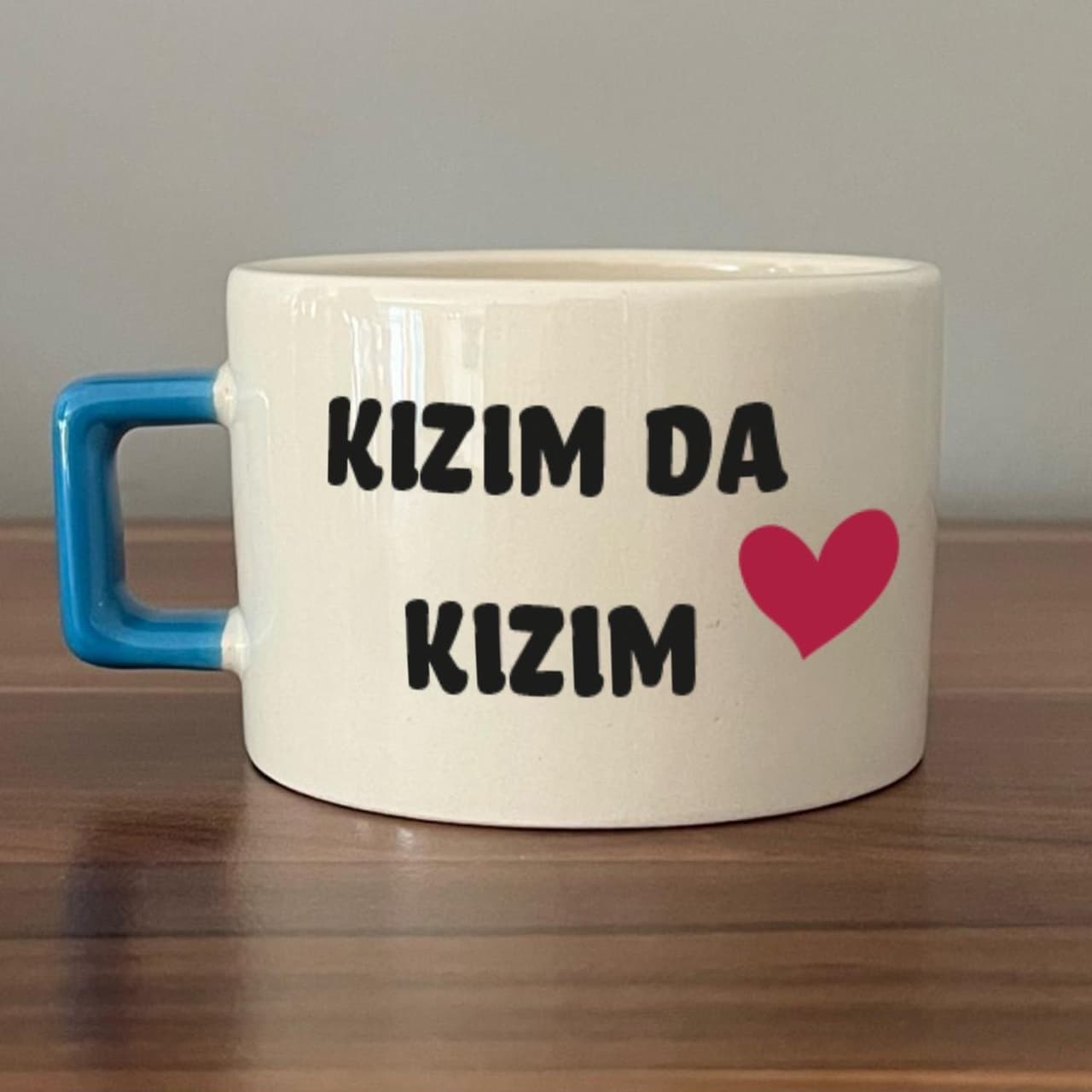 Kızım Da Kızım Baskılı Kadınlar Günü Mavi Kulplu Kare Espresso Fincanı
