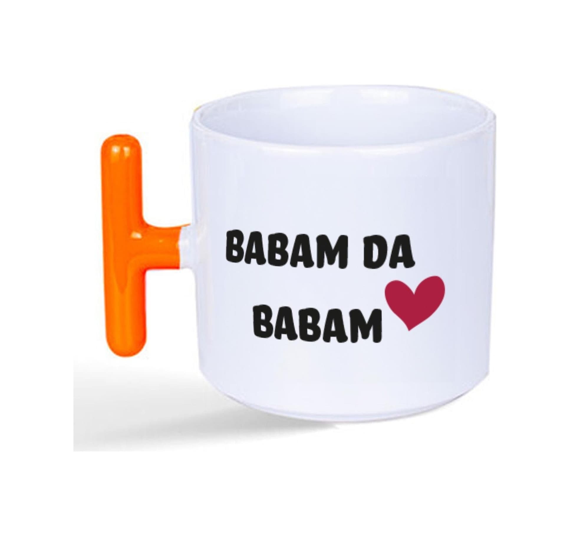 Mor Mürekkep Babam Da Babam Baskılı Turuncu Kulplu T Kupa