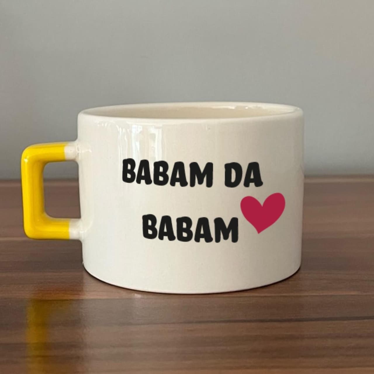 Babam Da Babam Baskılı Sarı Kulplu Kare Espresso Fincanı