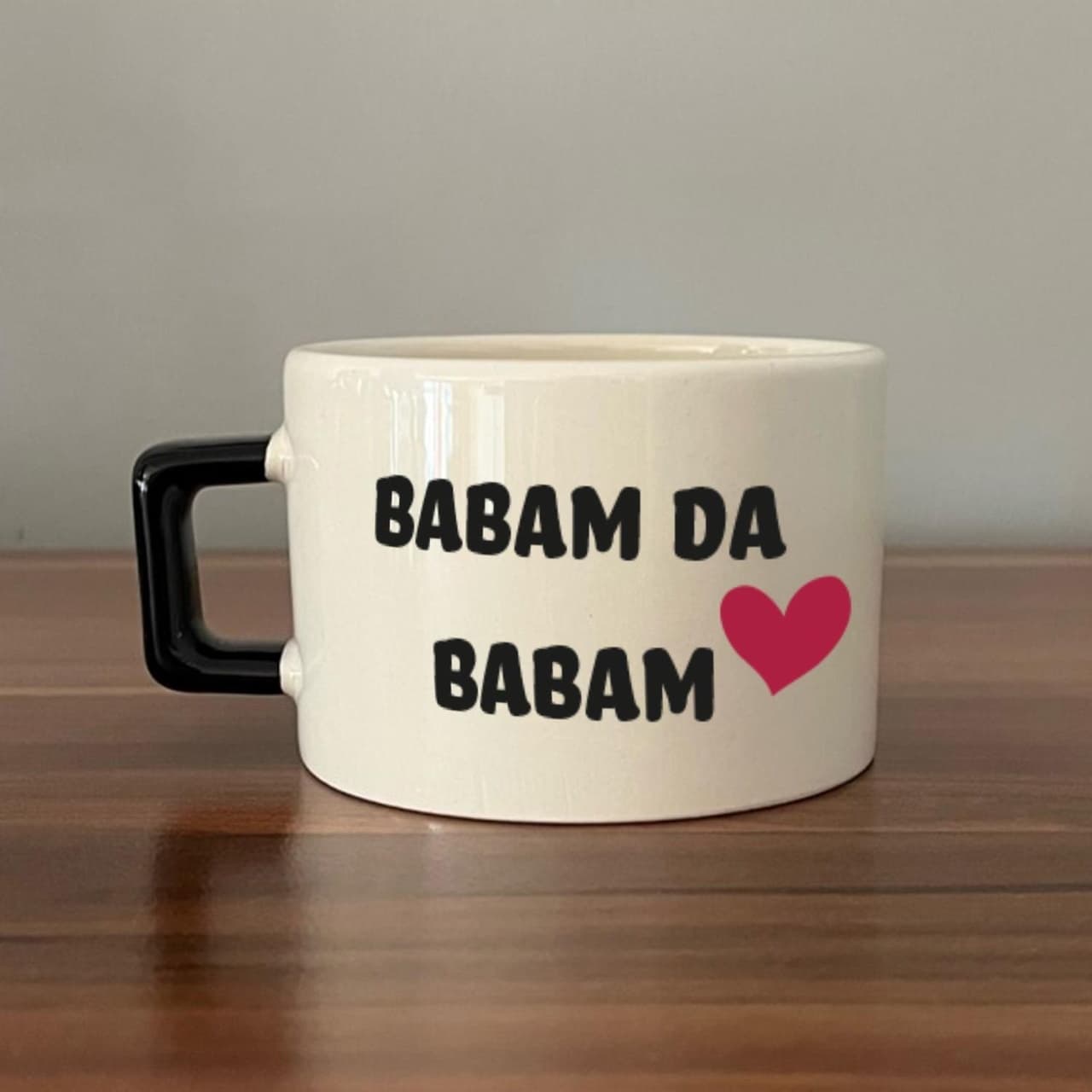 Babam Da Babam Baskılı Siyah Kulplu Kare Espresso Fincanı