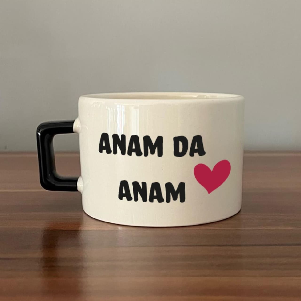 Anam Da Anam Baskılı Kadınlar Günü Siyah Kulplu Kare Espresso Fincanı