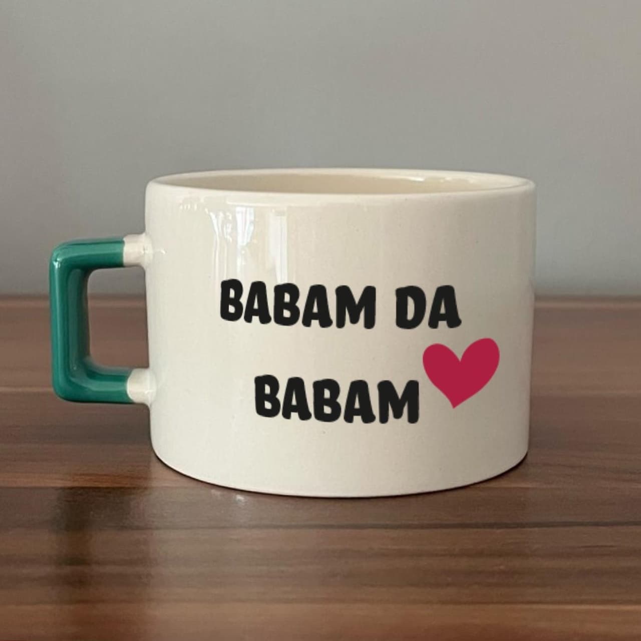 Babam Da Babam Baskılı Yeşil Kulplu Kare Espresso Fincanı