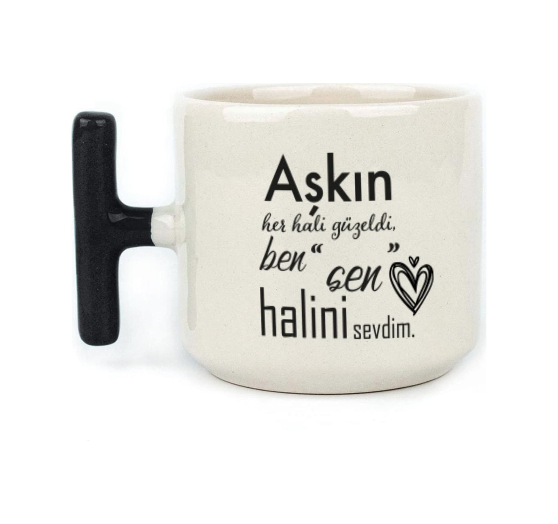 Mor Mürekkep Aşkın Her Hali Güzeldi Baskılı Siyah Kulplu T Kupa