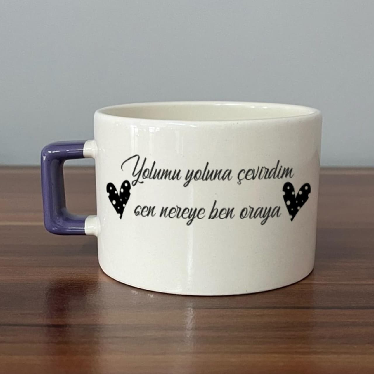 Yolumu Yoluna Çevirdim Baskılı Mor Kulplu Kare Espresso Fincanı