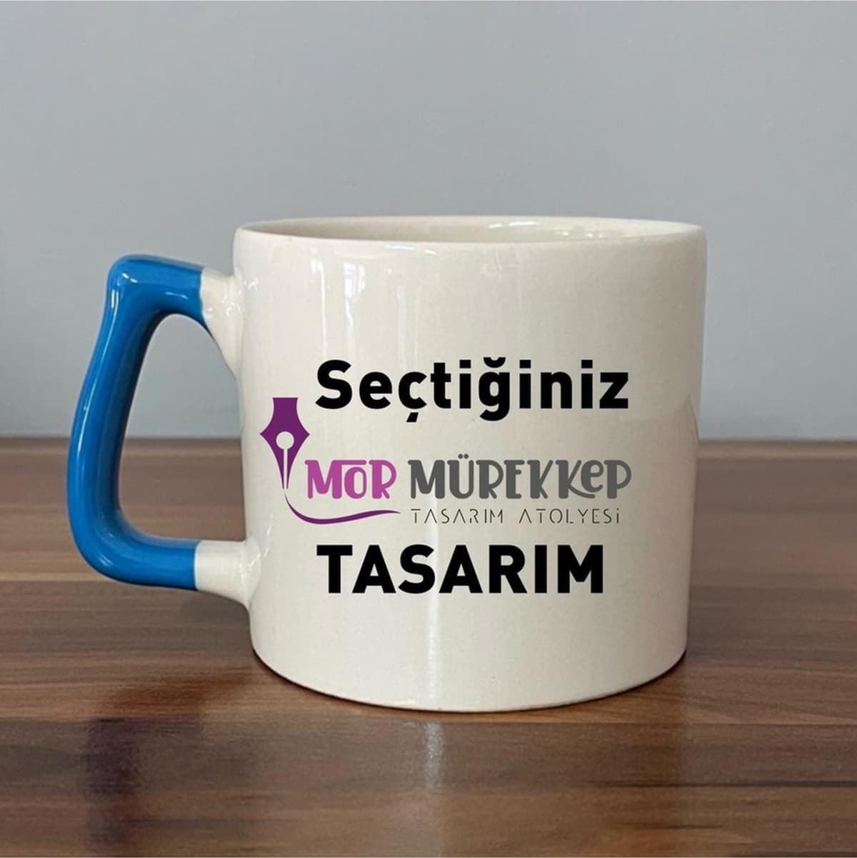 Seçtiğin Mor Mürekkep Tasarım & İsim Mavi Kulplu Prime Kupa