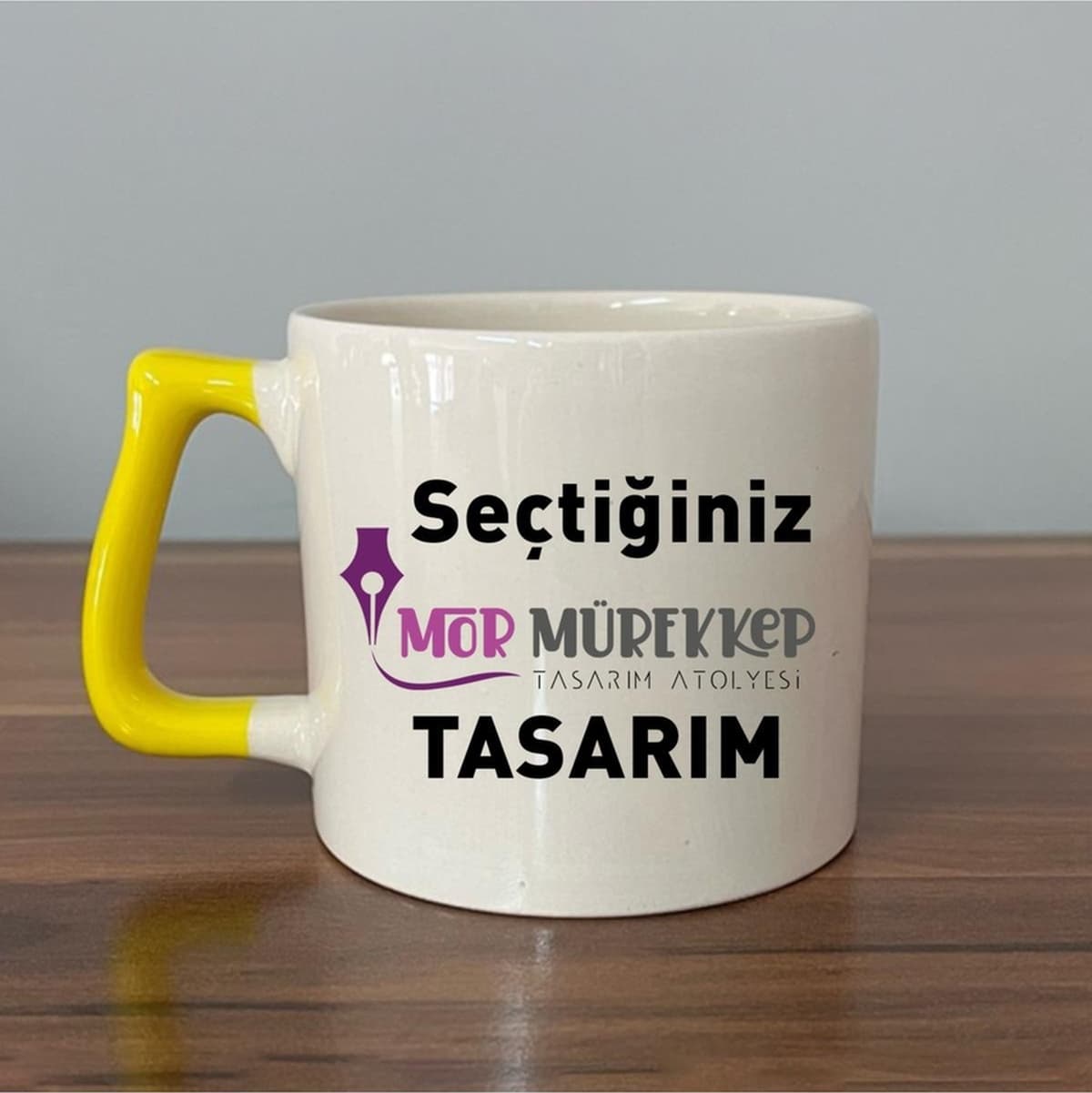 Seçtiğin Mor Mürekkep Tasarım & İsim Sarı Kulplu Prime Kupa