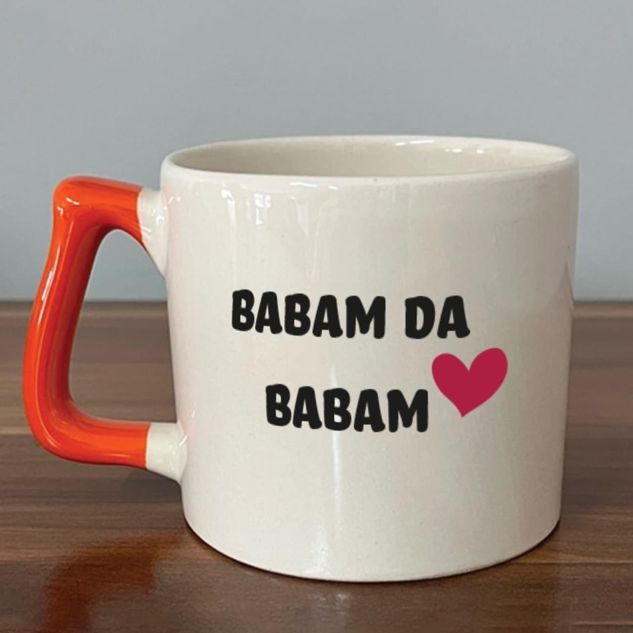 Mor Mürekkep Babam Da Babam Baskılı Turuncu Kulplu Prime Kupa
