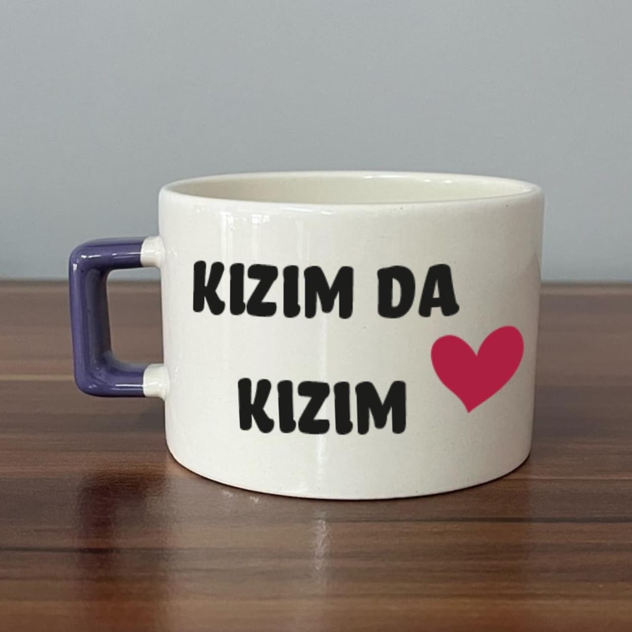 Kızım Da Kızım Baskılı Kadınlar Günü Mor Kulplu Kare Espresso Fincanı