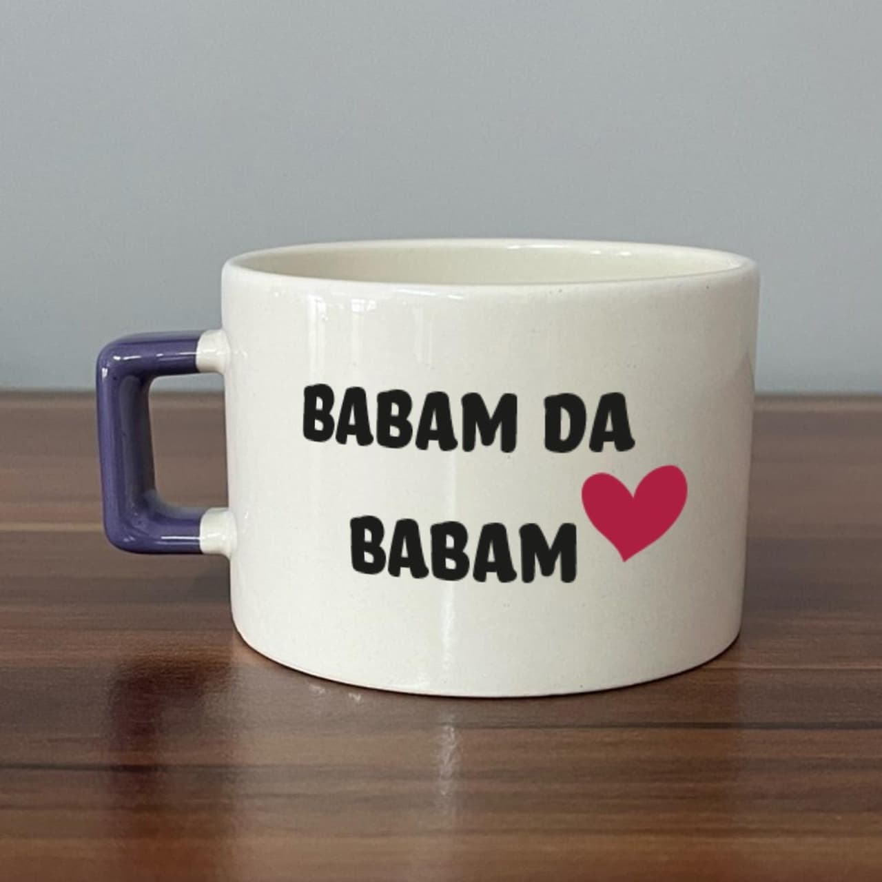 Babam Da Babam Baskılı Mor Kulplu Kare Espresso Fincanı