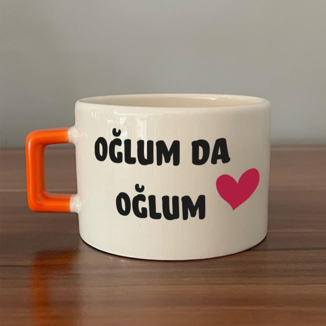 Oğlum Da Oğlum Baskılı Turuncu Kulplu Kare Espresso Fincanı