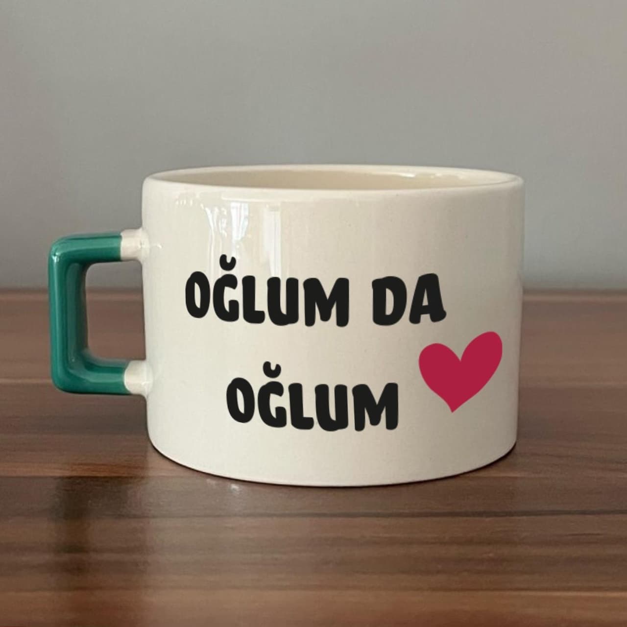 Oğlum Da Oğlum Baskılı Yeşil Kulplu Kare Espresso Fincanı