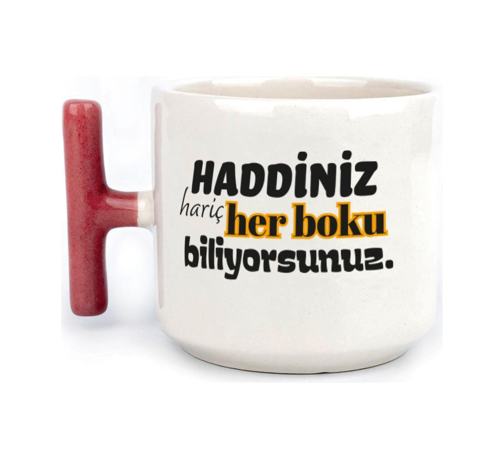 Haddiniz Hariç Her Boku Biliyorsunuz Baskılı Kırmızı Kulplu T Kupa